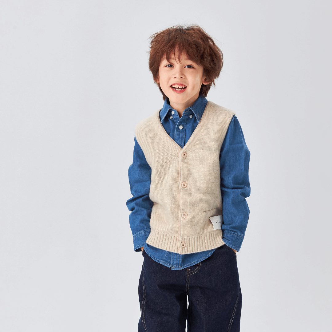 Merino V-Neck Knit Vest | Almond Cream made by CozyU