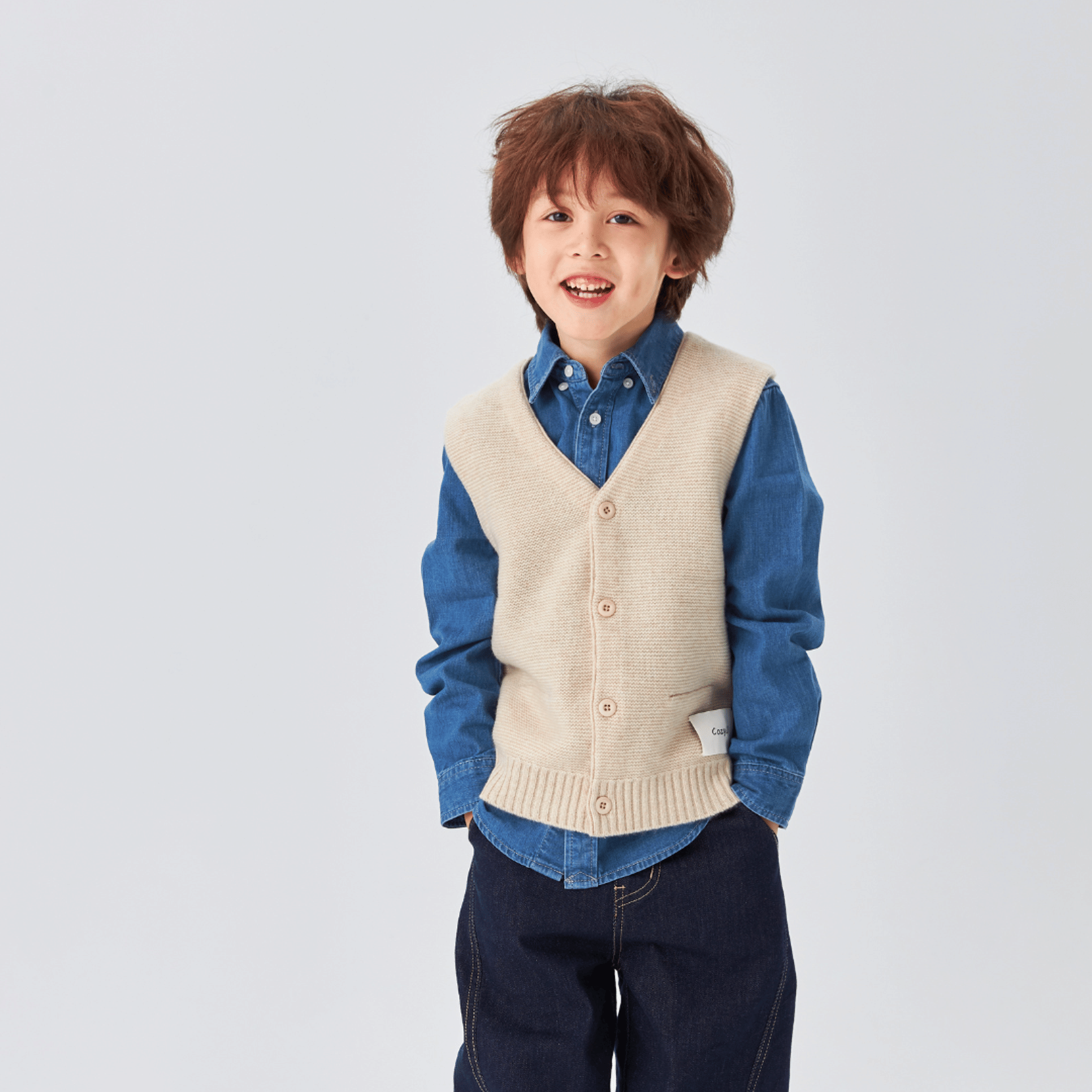 Merino V-Neck Knit Vest | Almond Cream made by CozyU