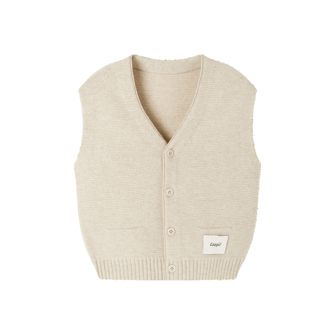 Merino V-Neck Knit Vest | Almond Cream made by CozyU