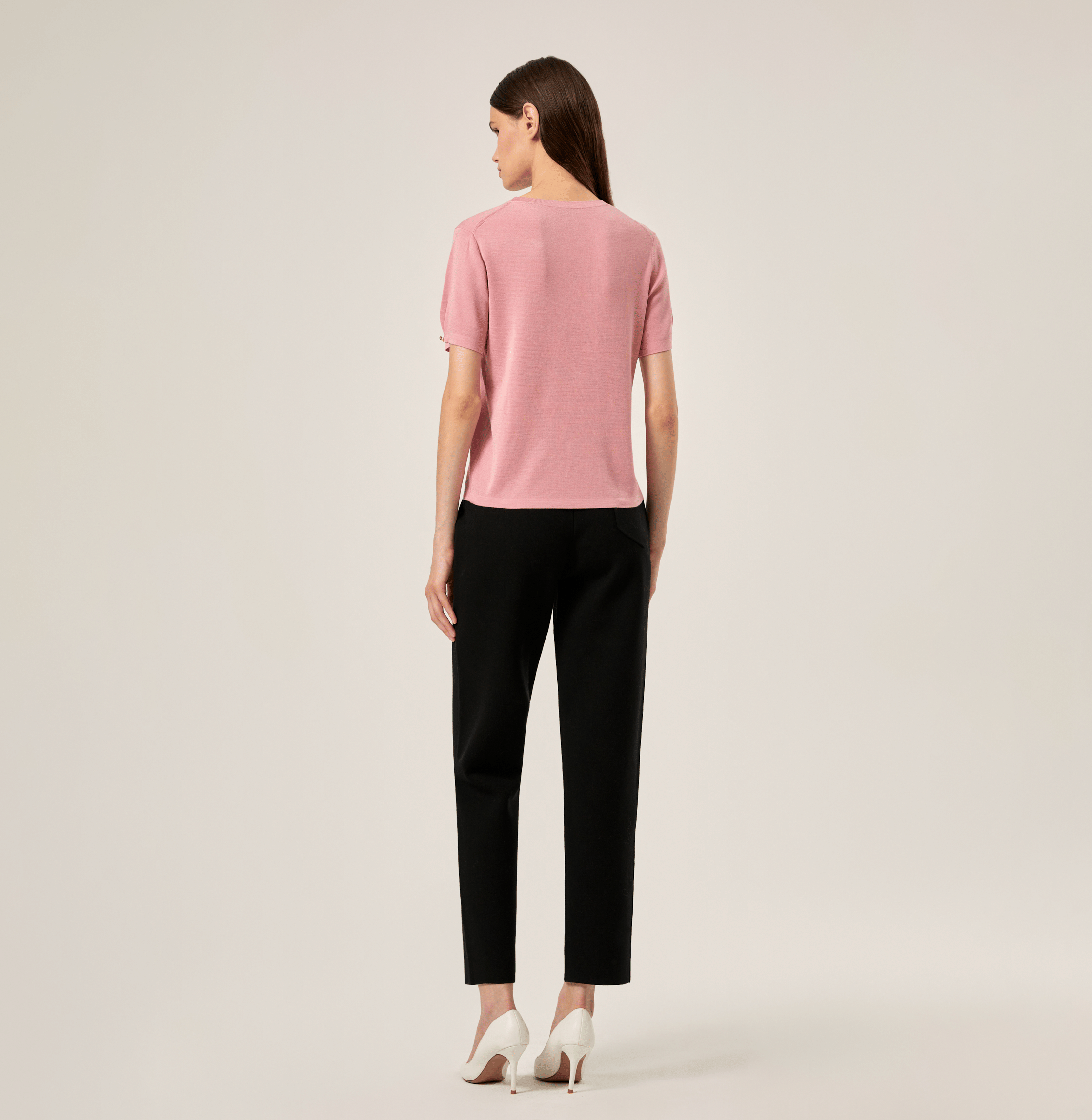 SILK CASHMERE CABLE-KNIT CREWNECK TOP in Pink made by CRUSH Collection