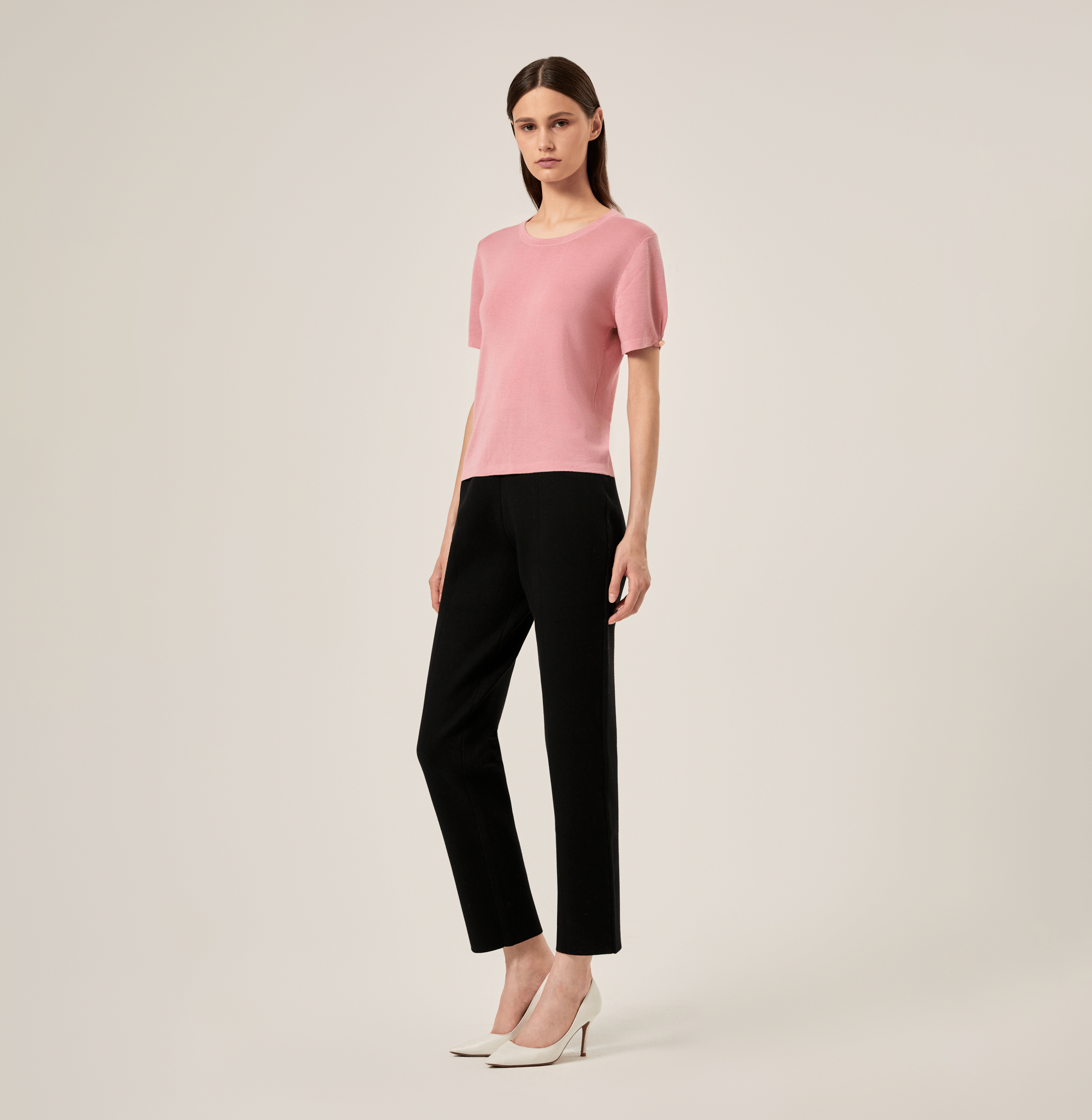 SILK CASHMERE CABLE-KNIT CREWNECK TOP in Pink made by CRUSH Collection