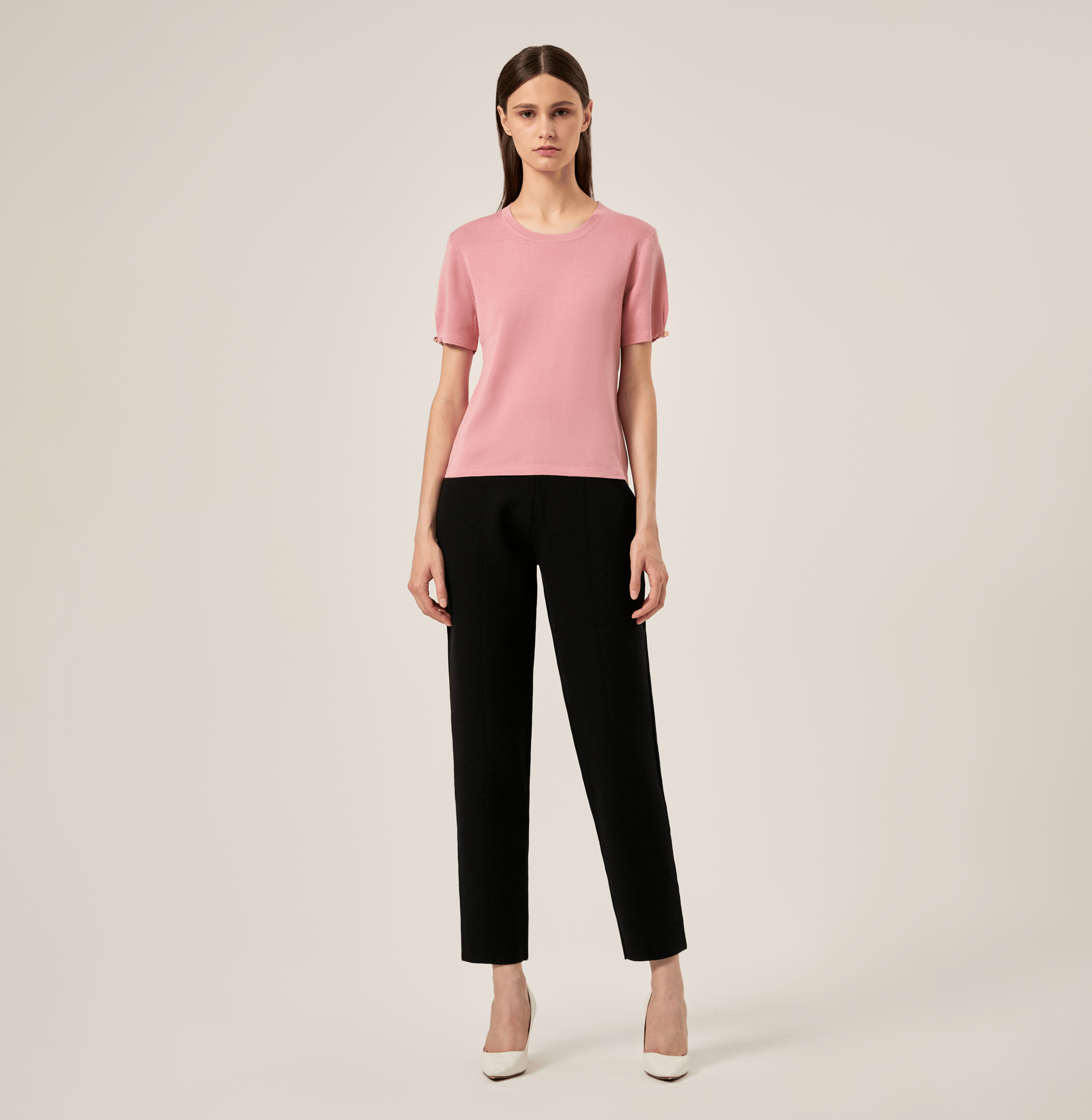 SILK CASHMERE CABLE-KNIT CREWNECK TOP in Pink made by CRUSH Collection