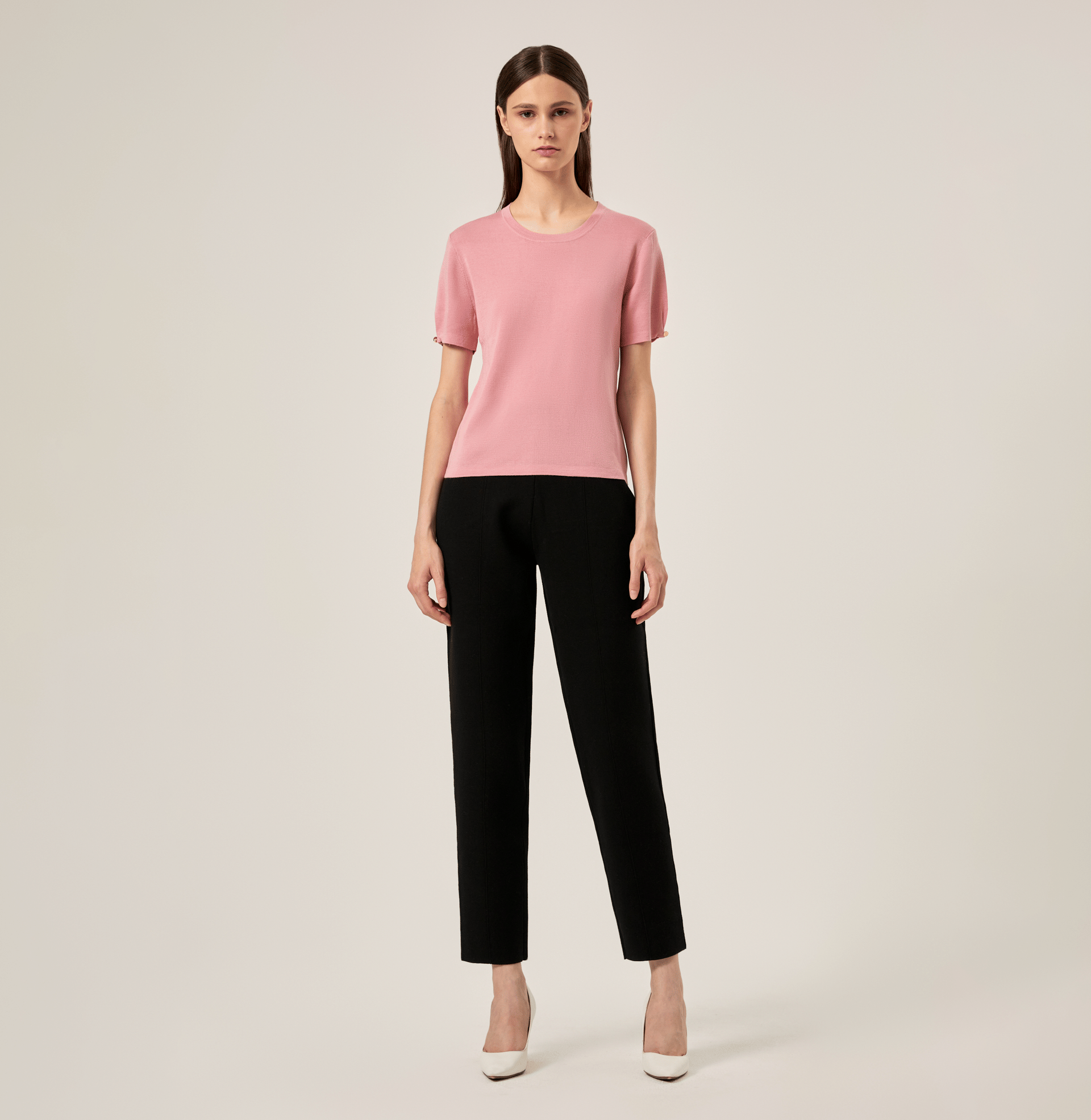SILK CASHMERE CABLE-KNIT CREWNECK TOP in Pink made by CRUSH Collection