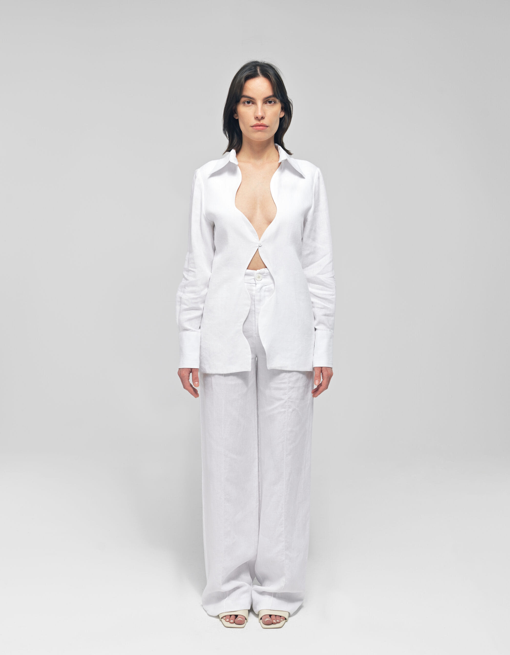 KATNISS White Linen Wavy Collared Shirt made by MAET