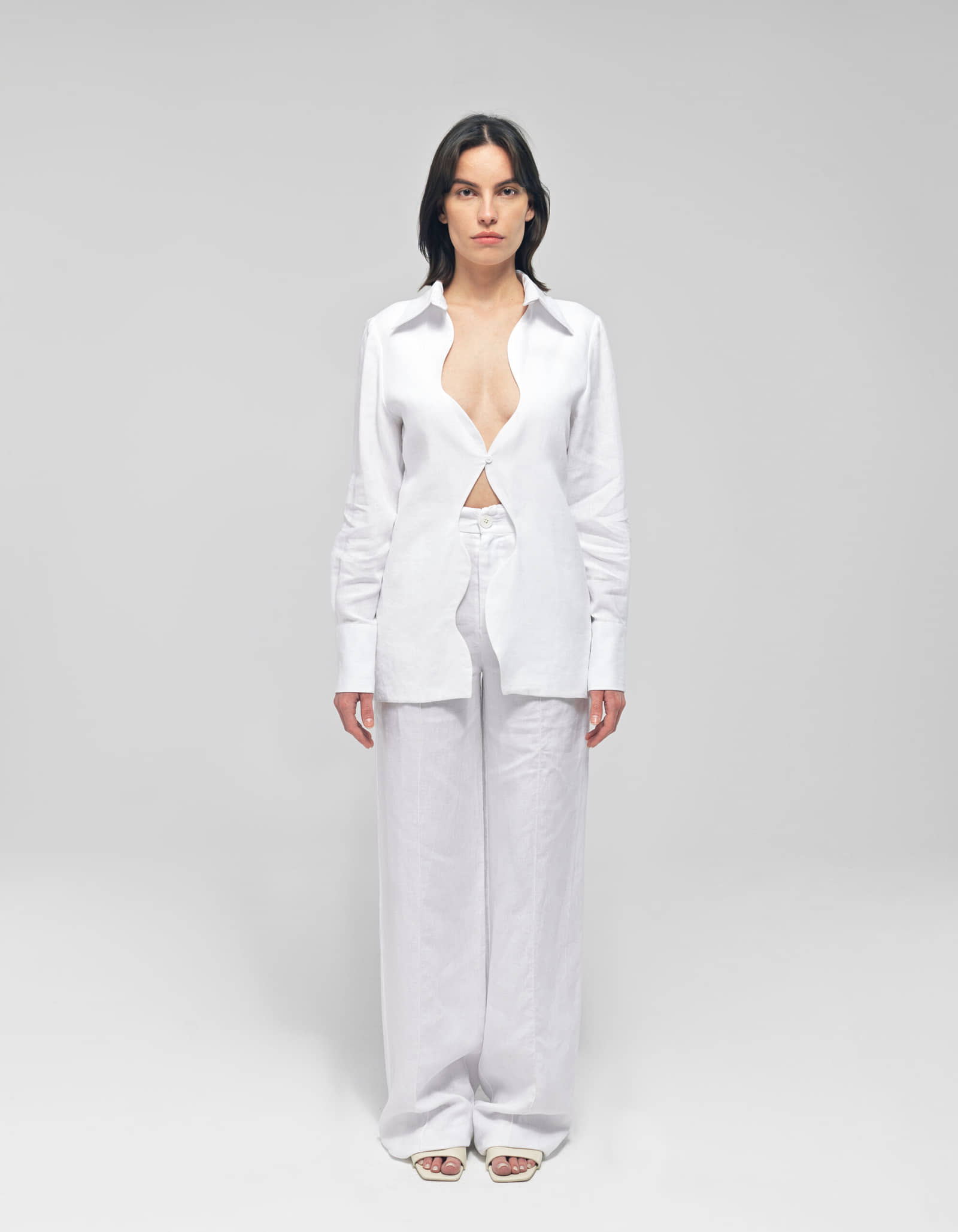 KATNISS White Linen Wavy Collared Shirt made by MAET
