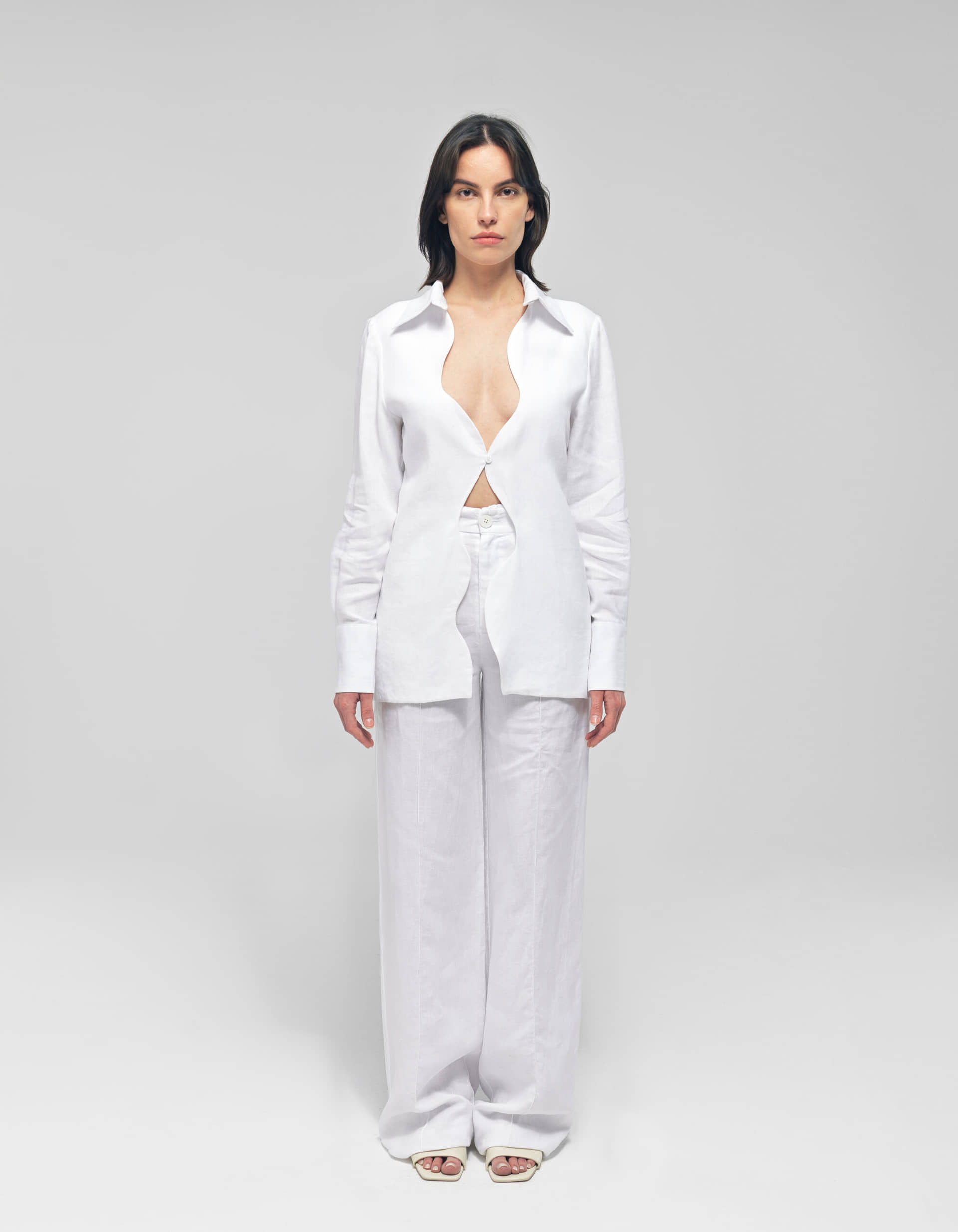 KATNISS White Linen Wavy Collared Shirt made by MAET