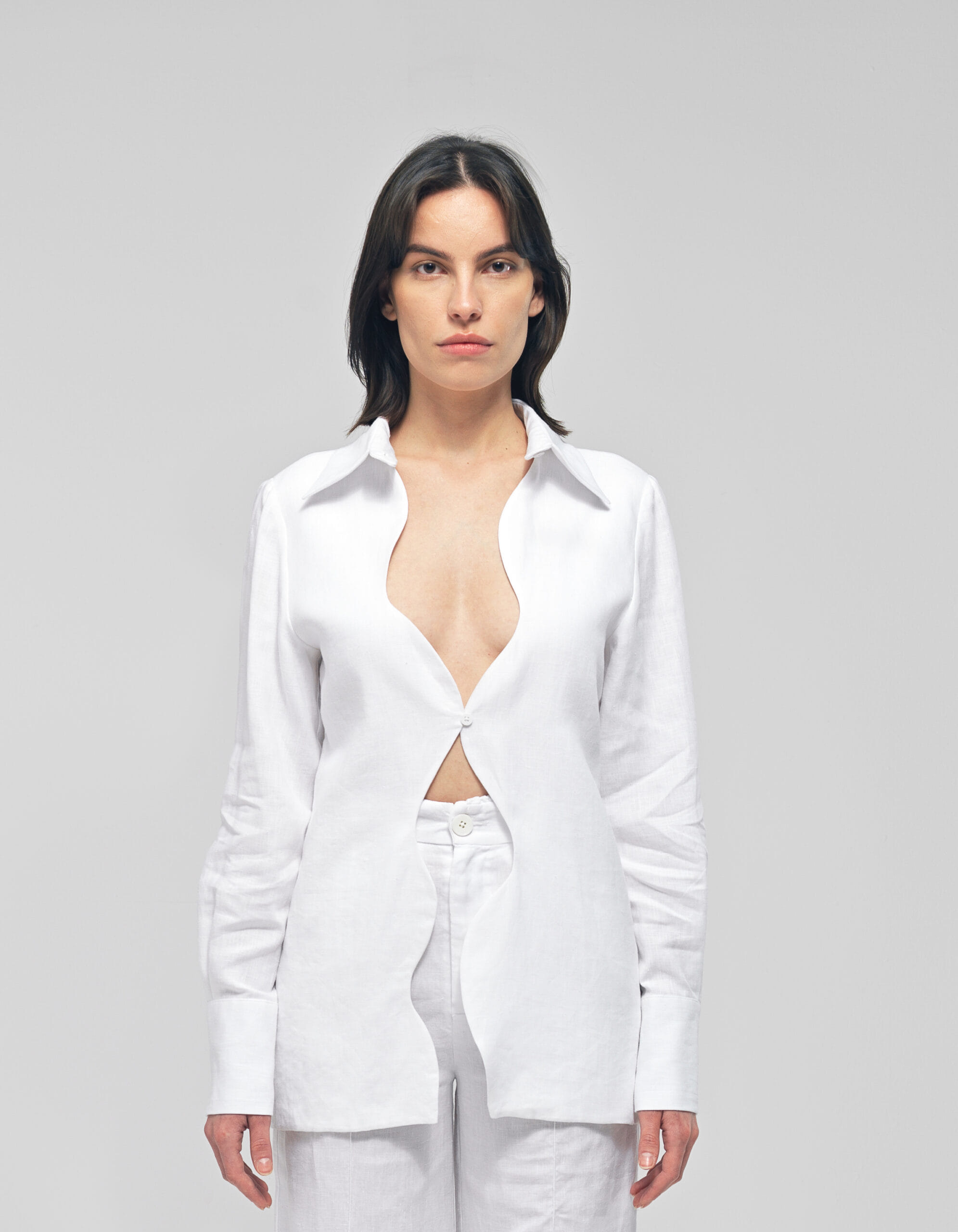 KATNISS White Linen Wavy Collared Shirt made by MAET