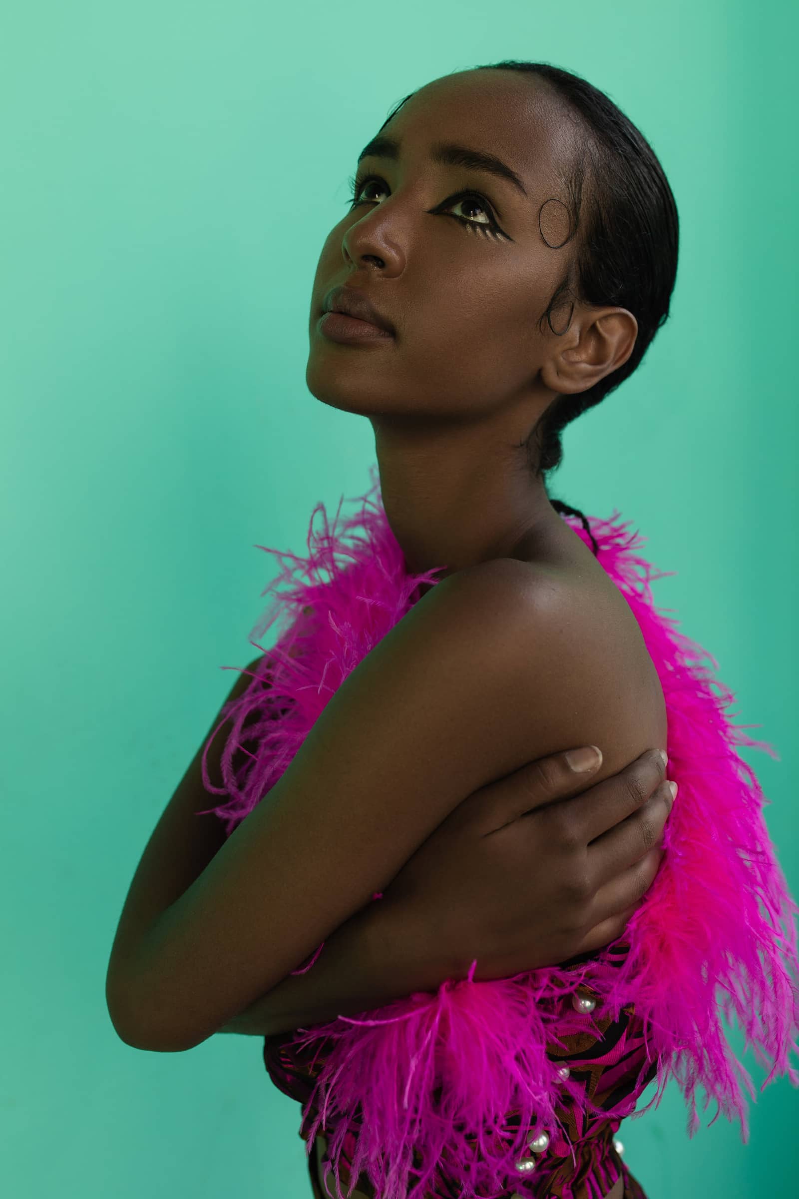 Raspberry Marilyn Top With Feathers Details made by ANDREEVA