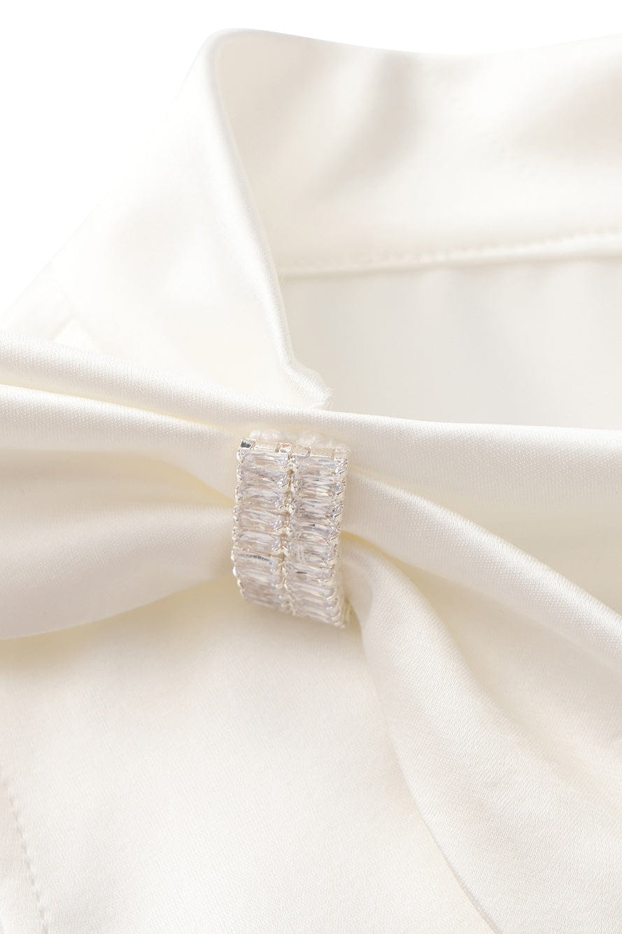 Lily Satin Bow Detail White Top made by Nana Jacqueline