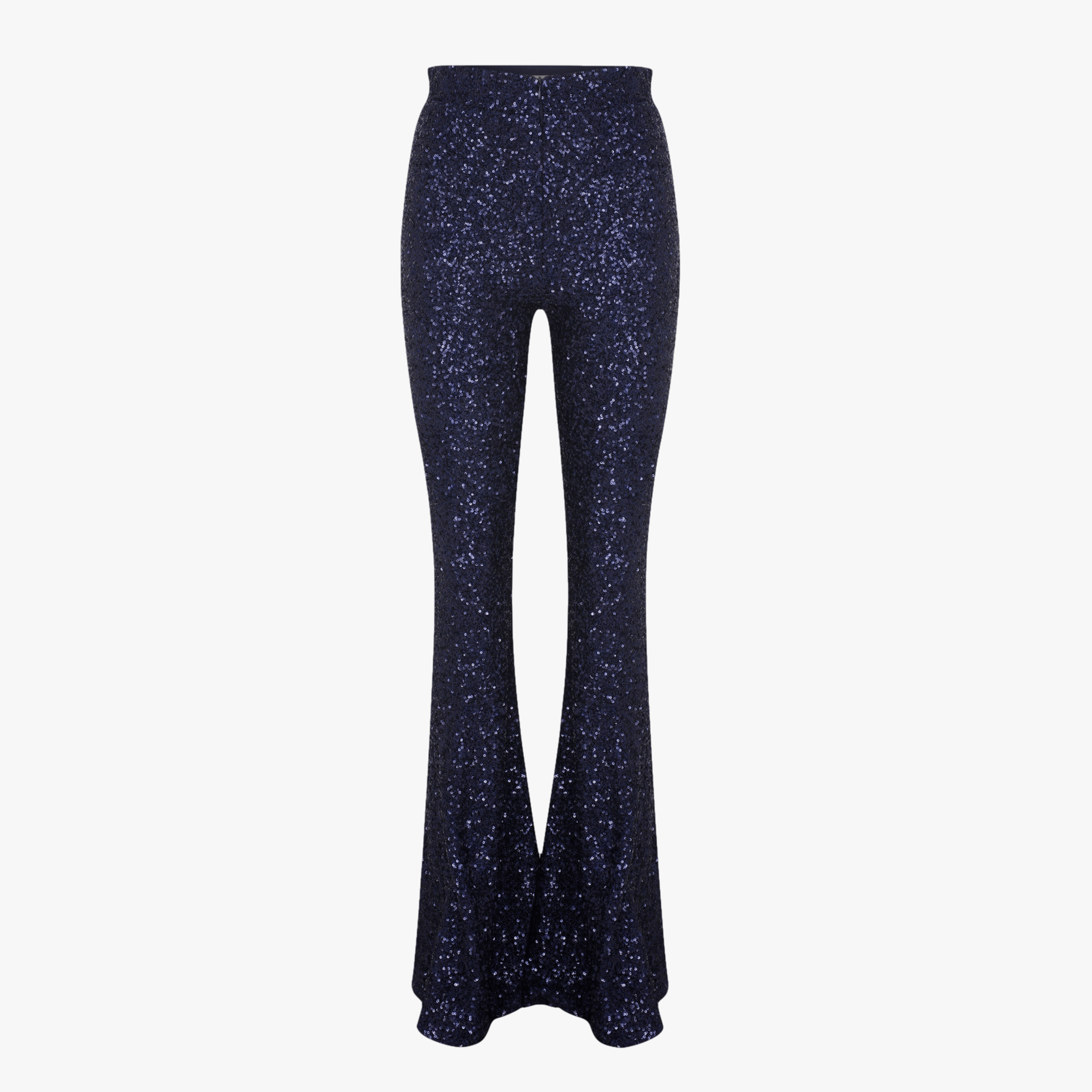 Maisy Sequin Flared Trousers in Midnight Blue in Blue made by Nazli Ceren
