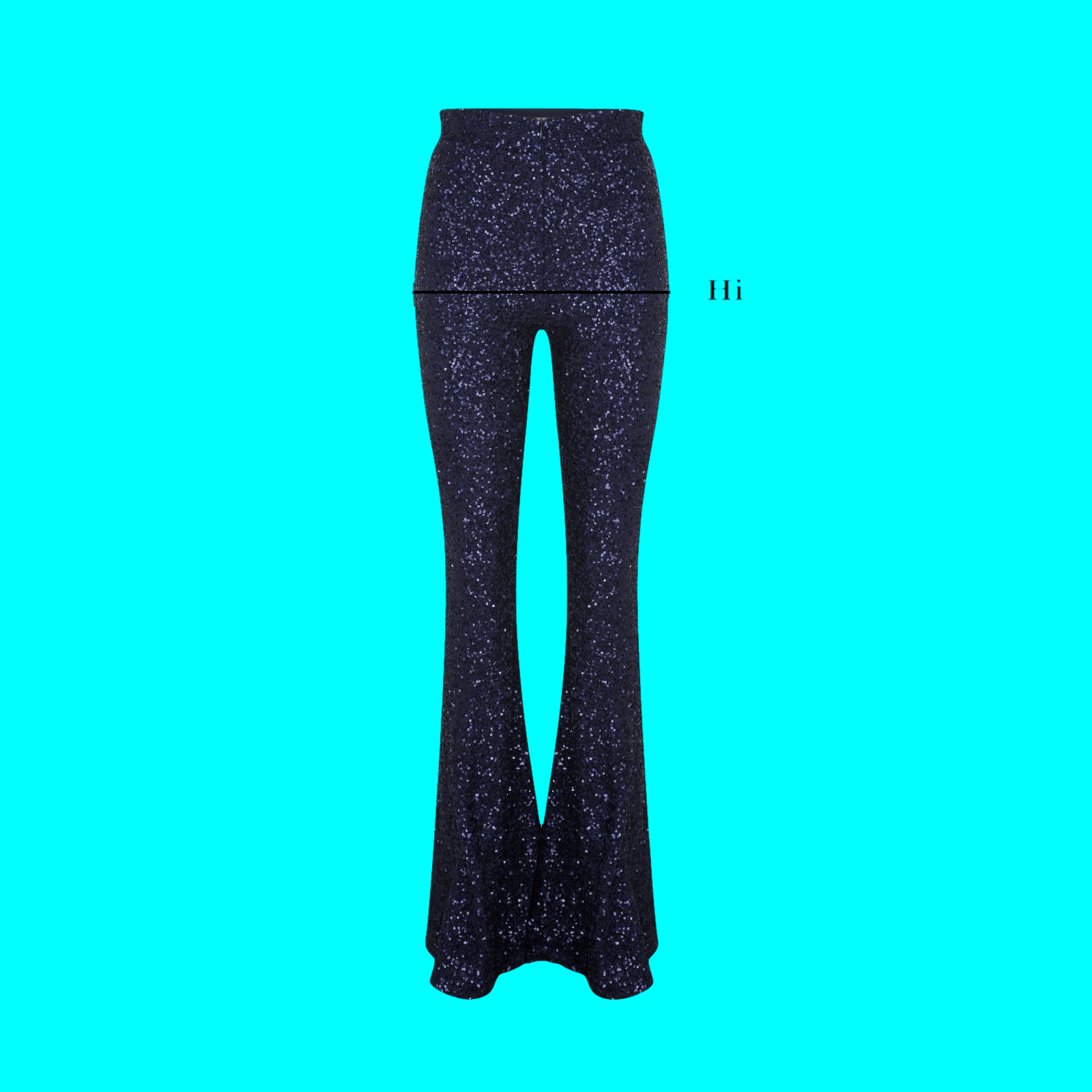 Maisy Sequin Flared Trousers in Midnight Blue in Blue made by Nazli Ceren