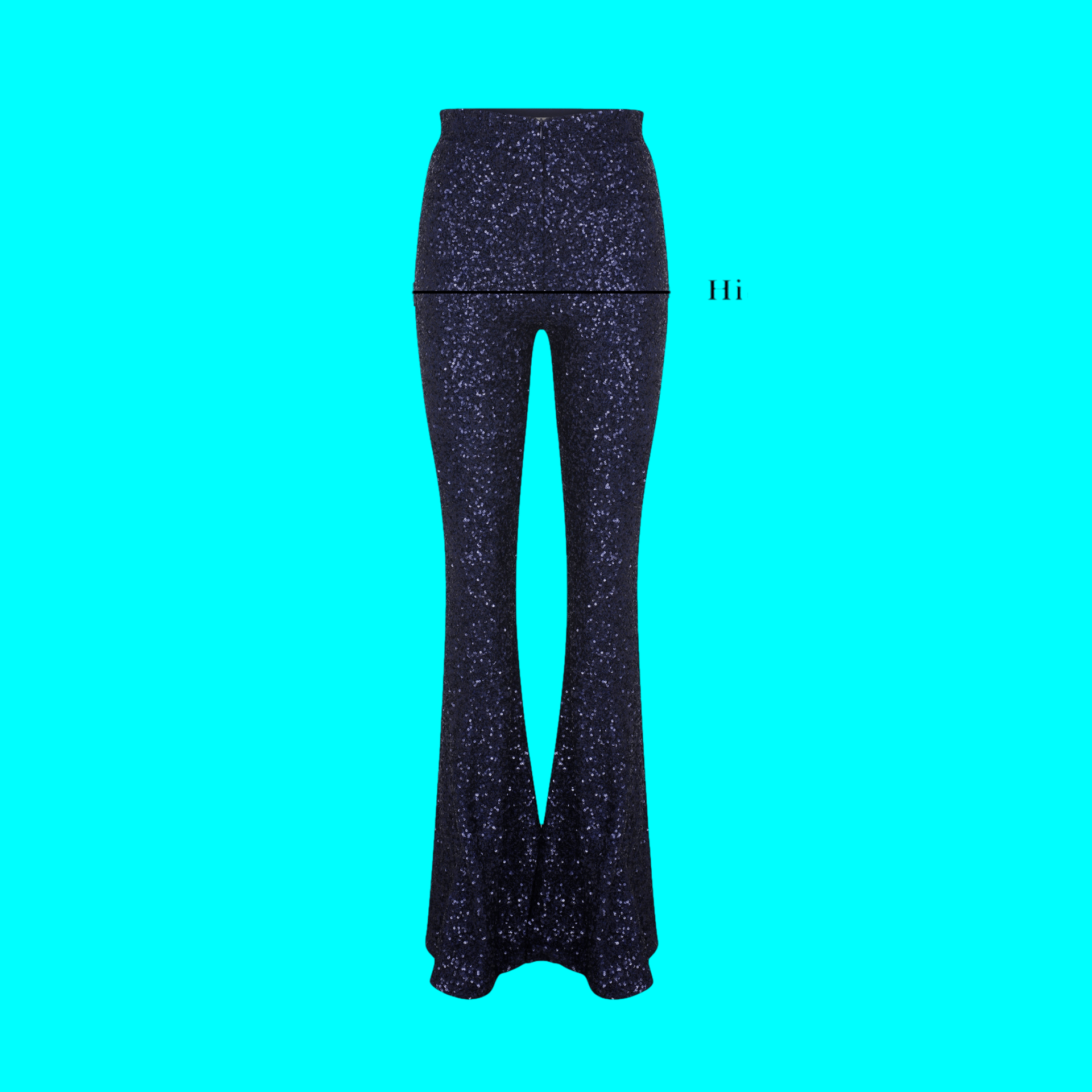 Maisy Sequin Flared Trousers in Midnight Blue in Blue made by Nazli Ceren