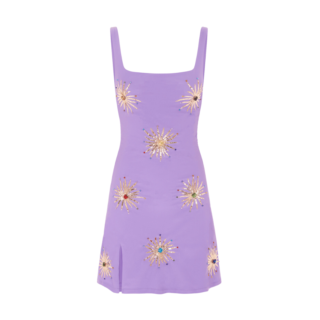 Iris Crystal Hand Embroidered Lilac Party Dress made by Oceanus Swimwear
