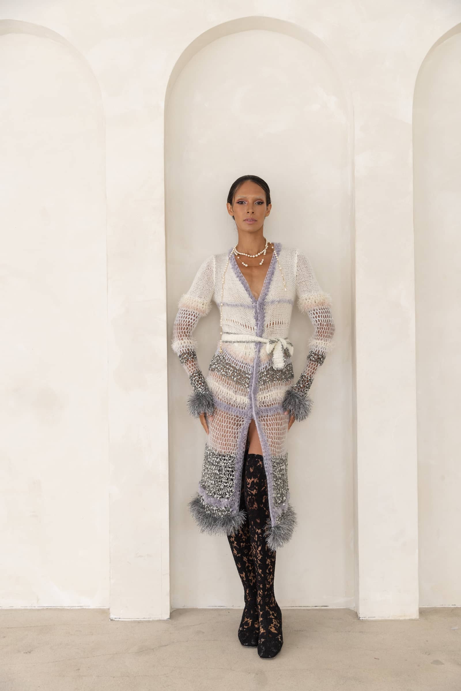 White Handmade Knit Cardigan in White made by ANDREEVA