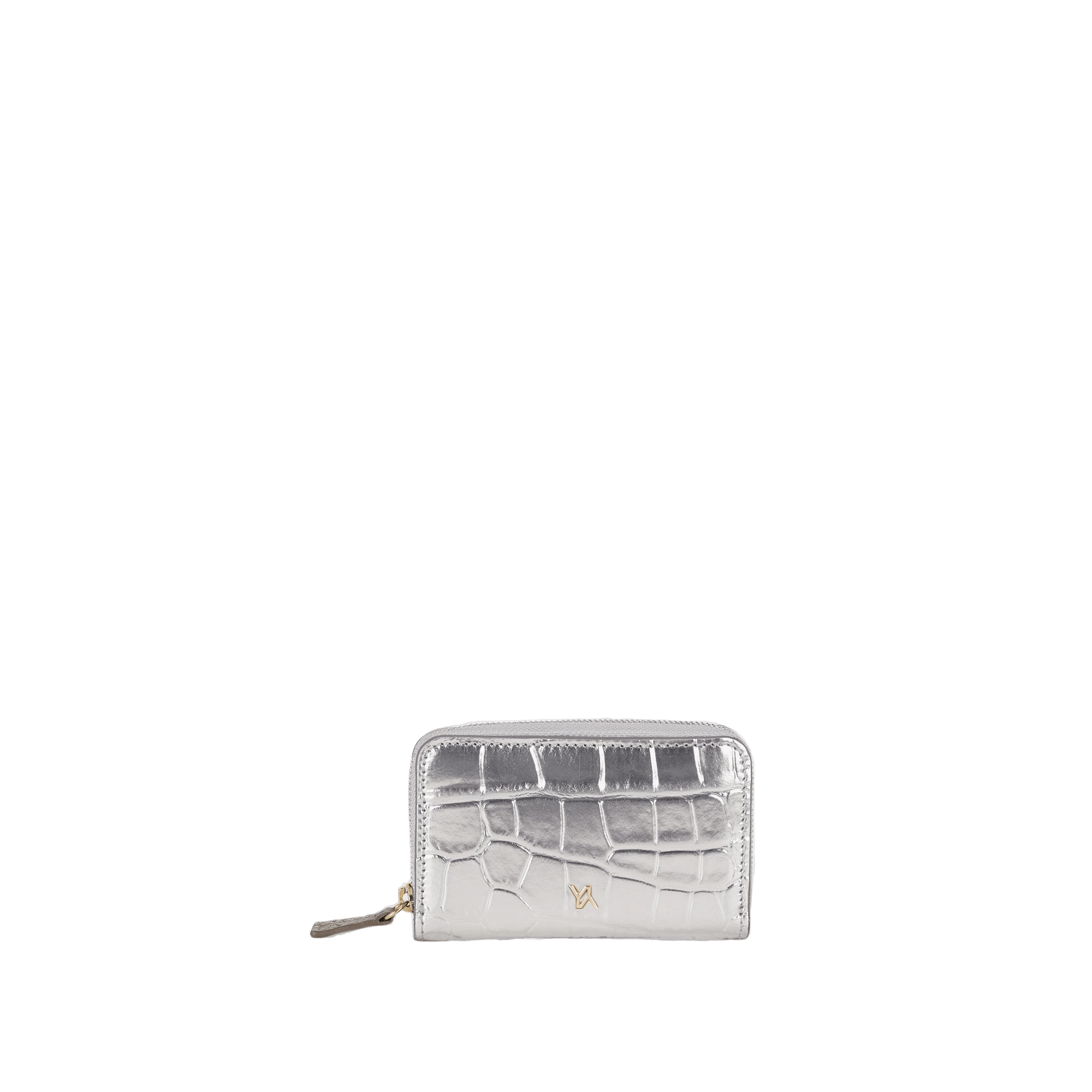 Card holder embossed croc silver made by Yliana Yepez