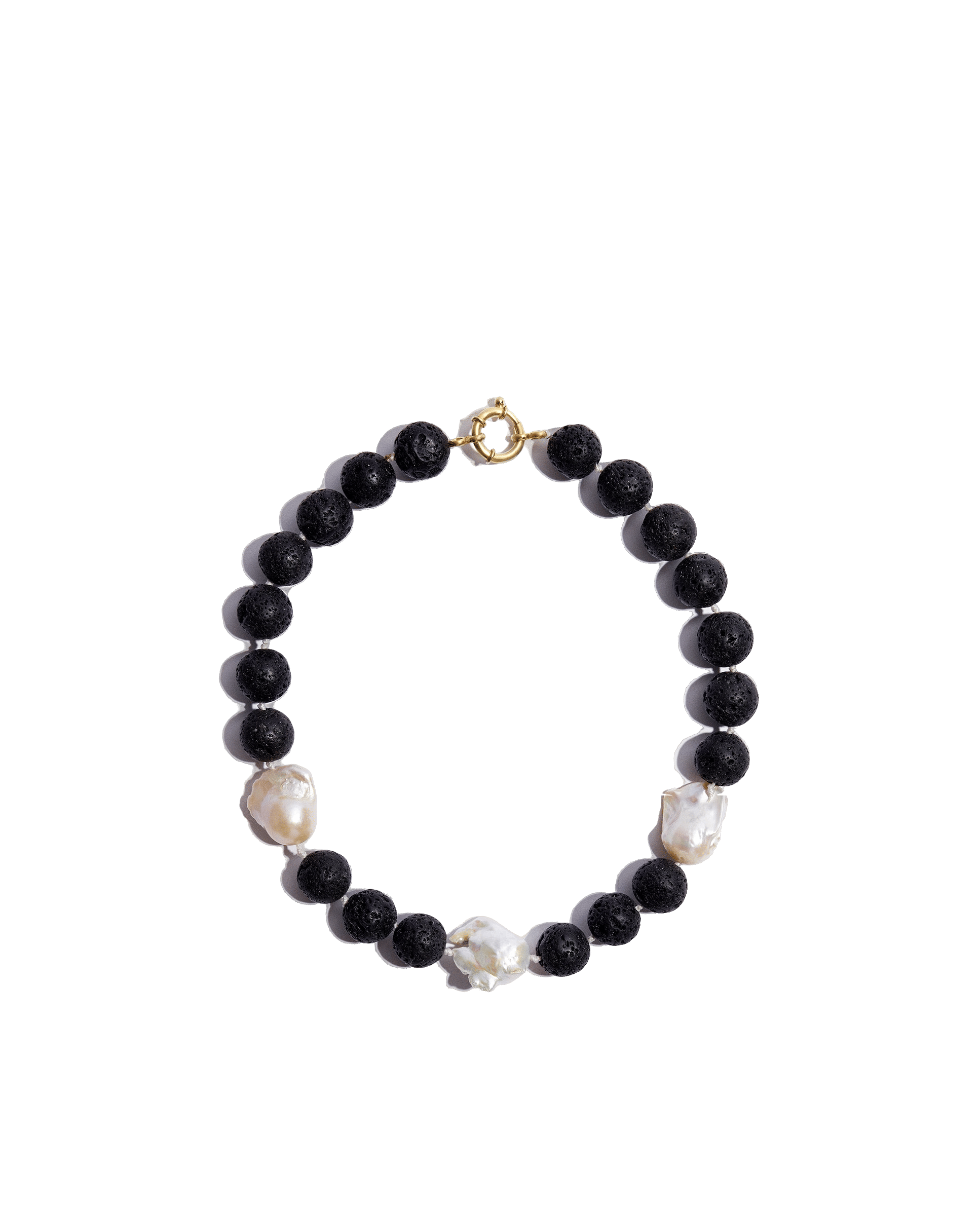 Daphnie necklace in volcanic stone and mother pearl made by Phialebel