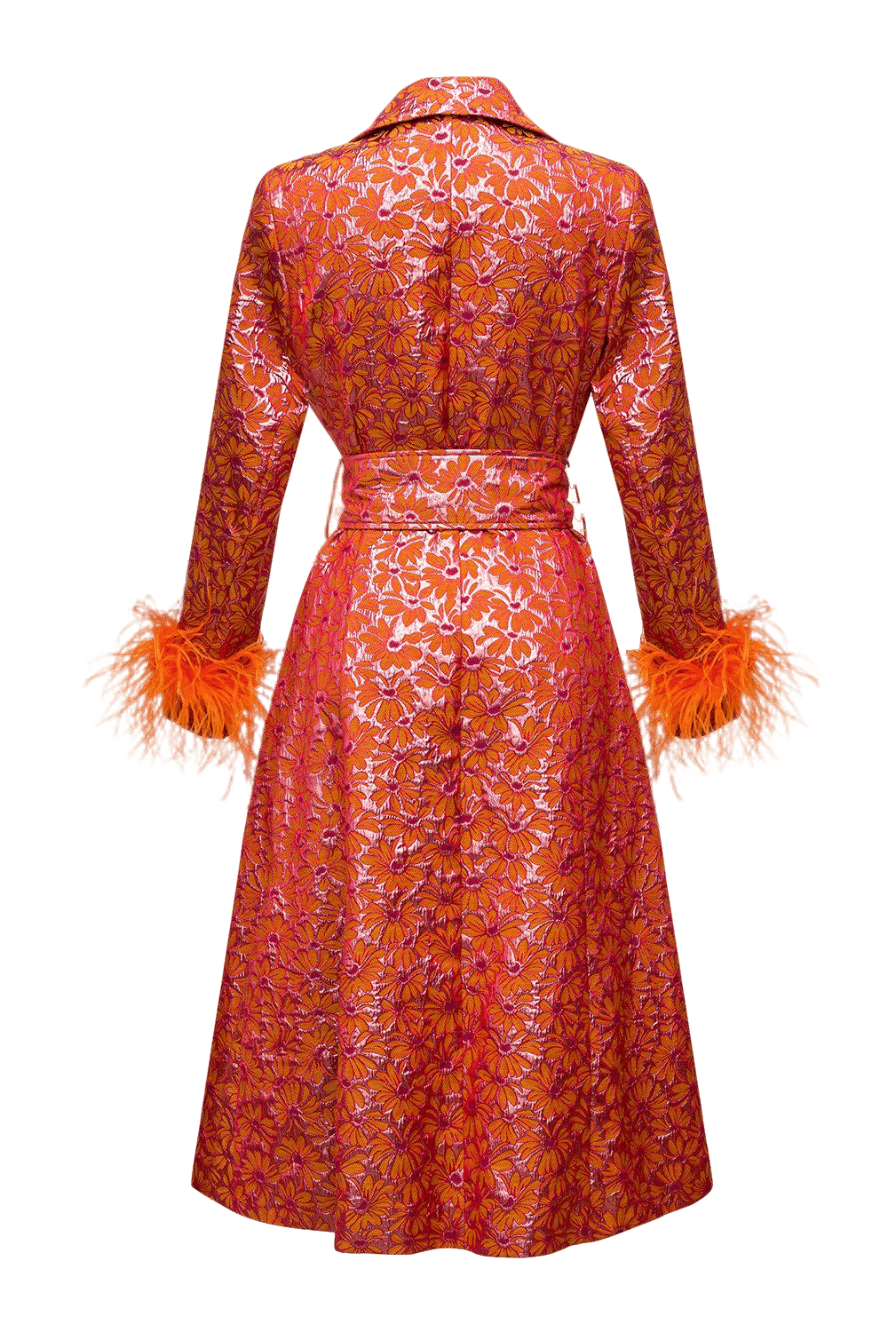 Red Jacqueline Coat №22 With Detachable Feathers Cuffs made by ANDREEVA