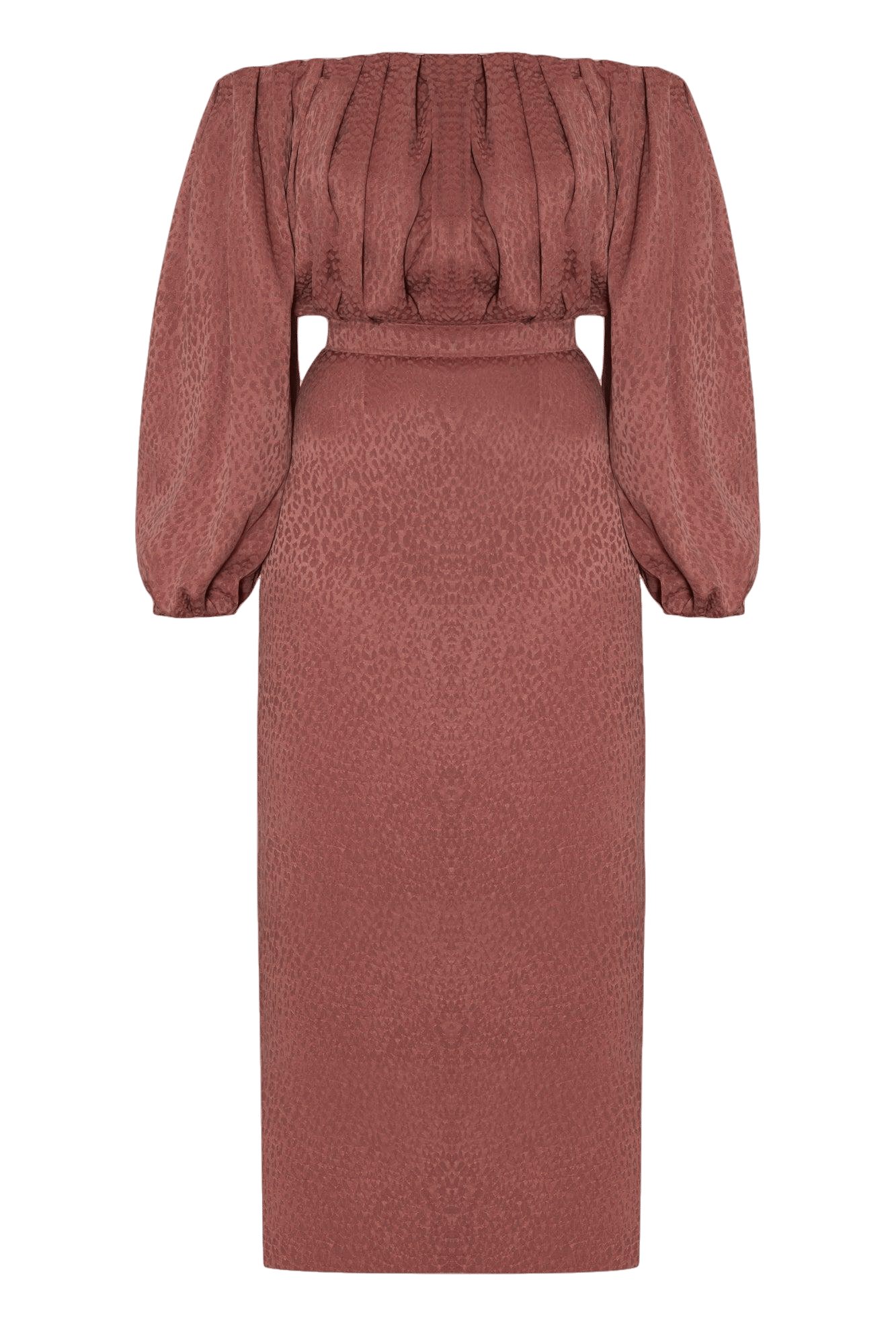DELIA terracotta off shoulder midi dress made by UNDRESS