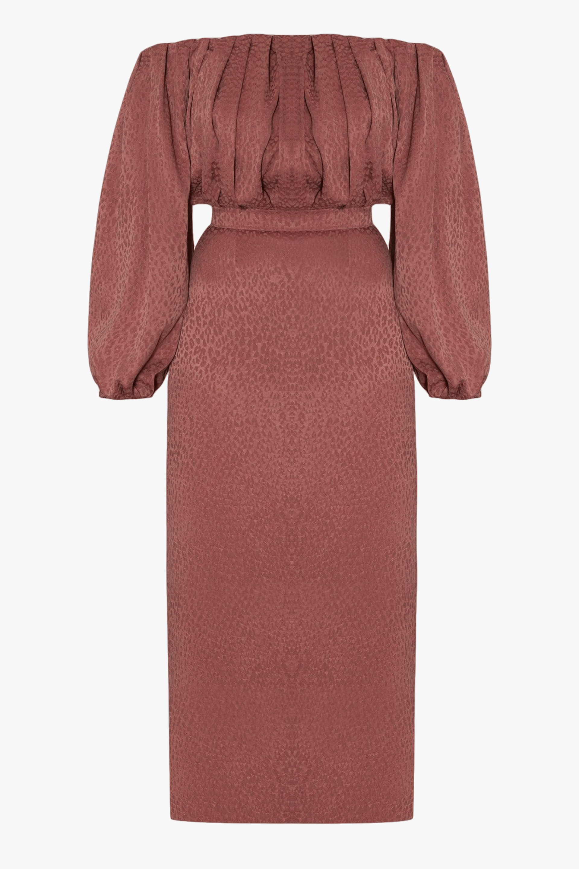 DELIA terracotta off shoulder midi dress made by UNDRESS