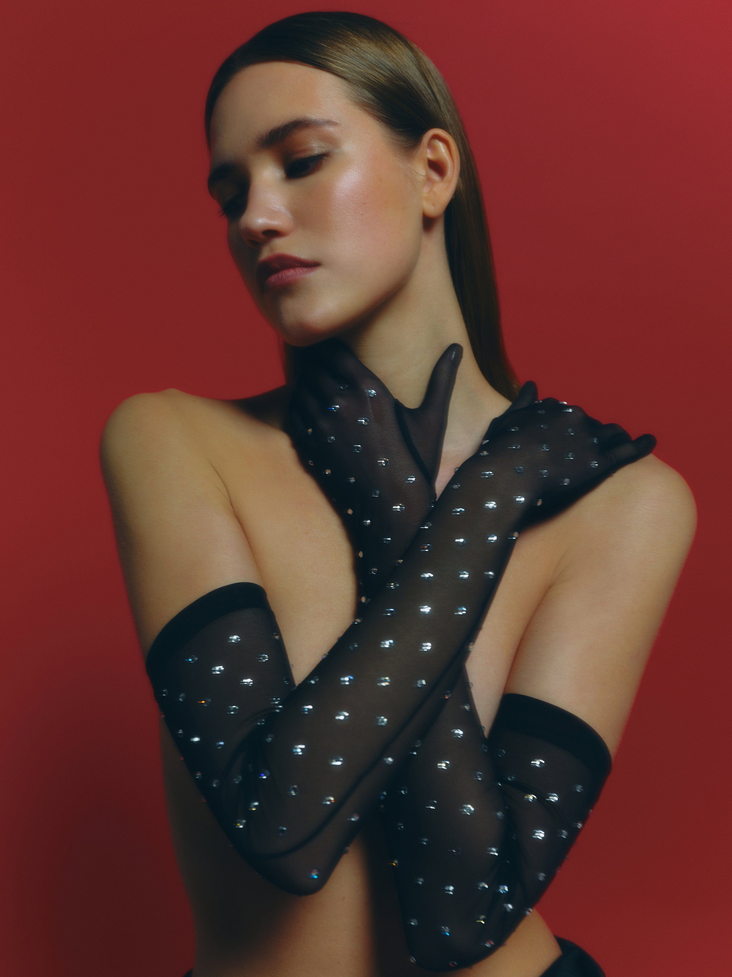 Rhinestone-Embellished Gloves made by NDS The Label