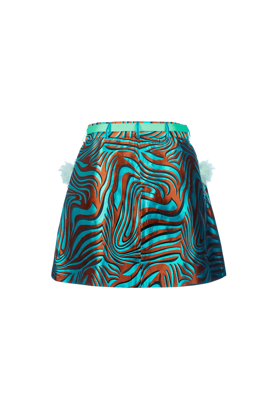 Mint Printed Mini Skirt With Feathers made by ANDREEVA