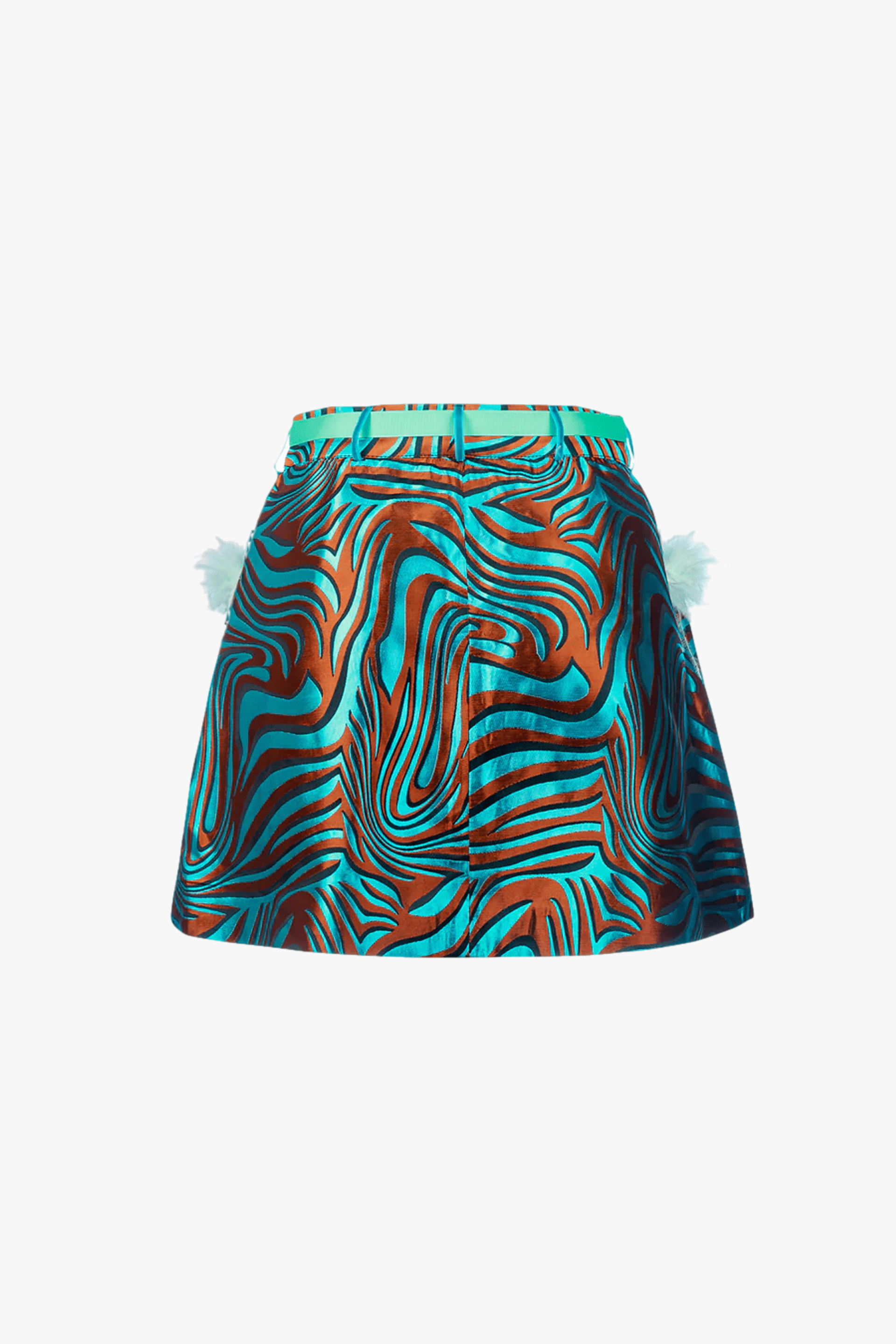 Mint Printed Mini Skirt With Feathers made by ANDREEVA