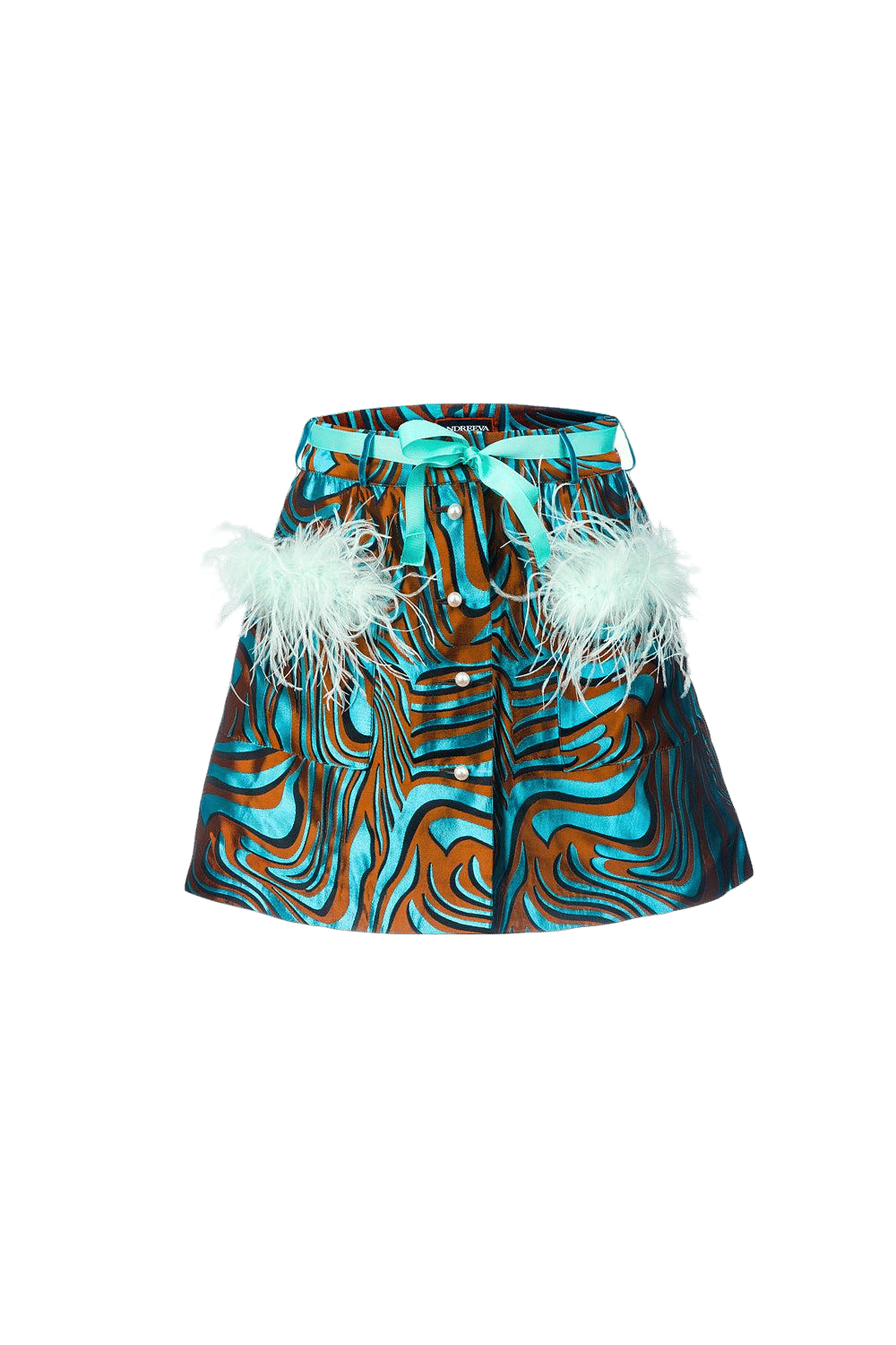 Mint Printed Mini Skirt With Feathers made by ANDREEVA