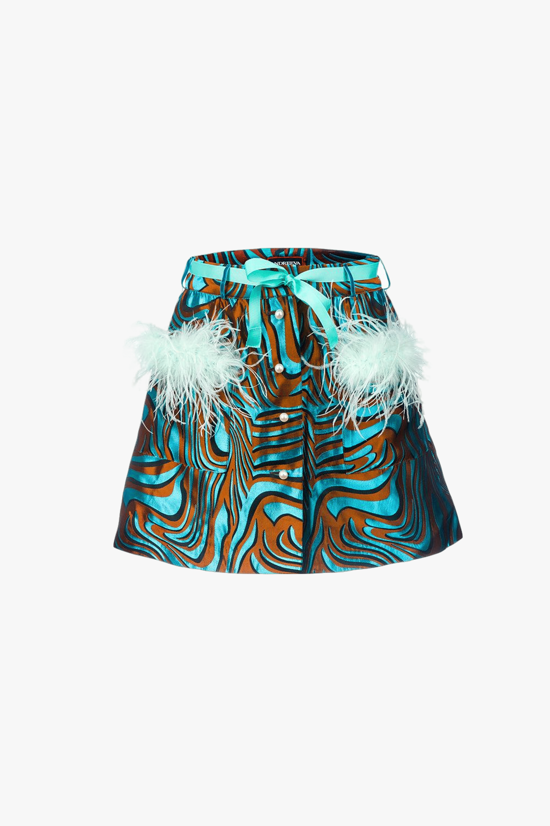 Mint Printed Mini Skirt With Feathers made by ANDREEVA