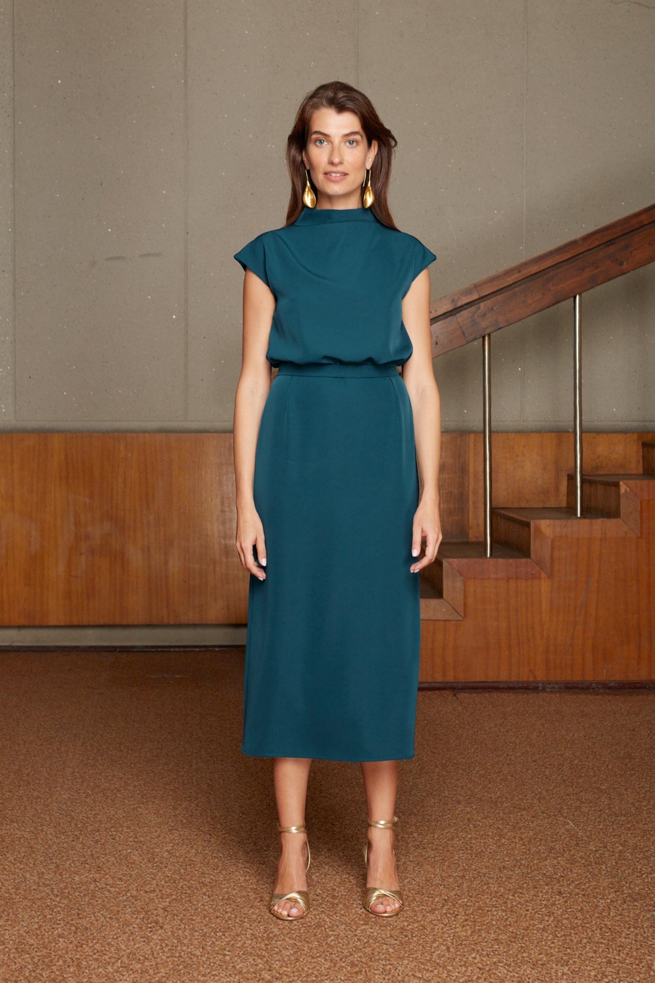 TESSA blue kimono sleeves midi dress made by UNDRESS