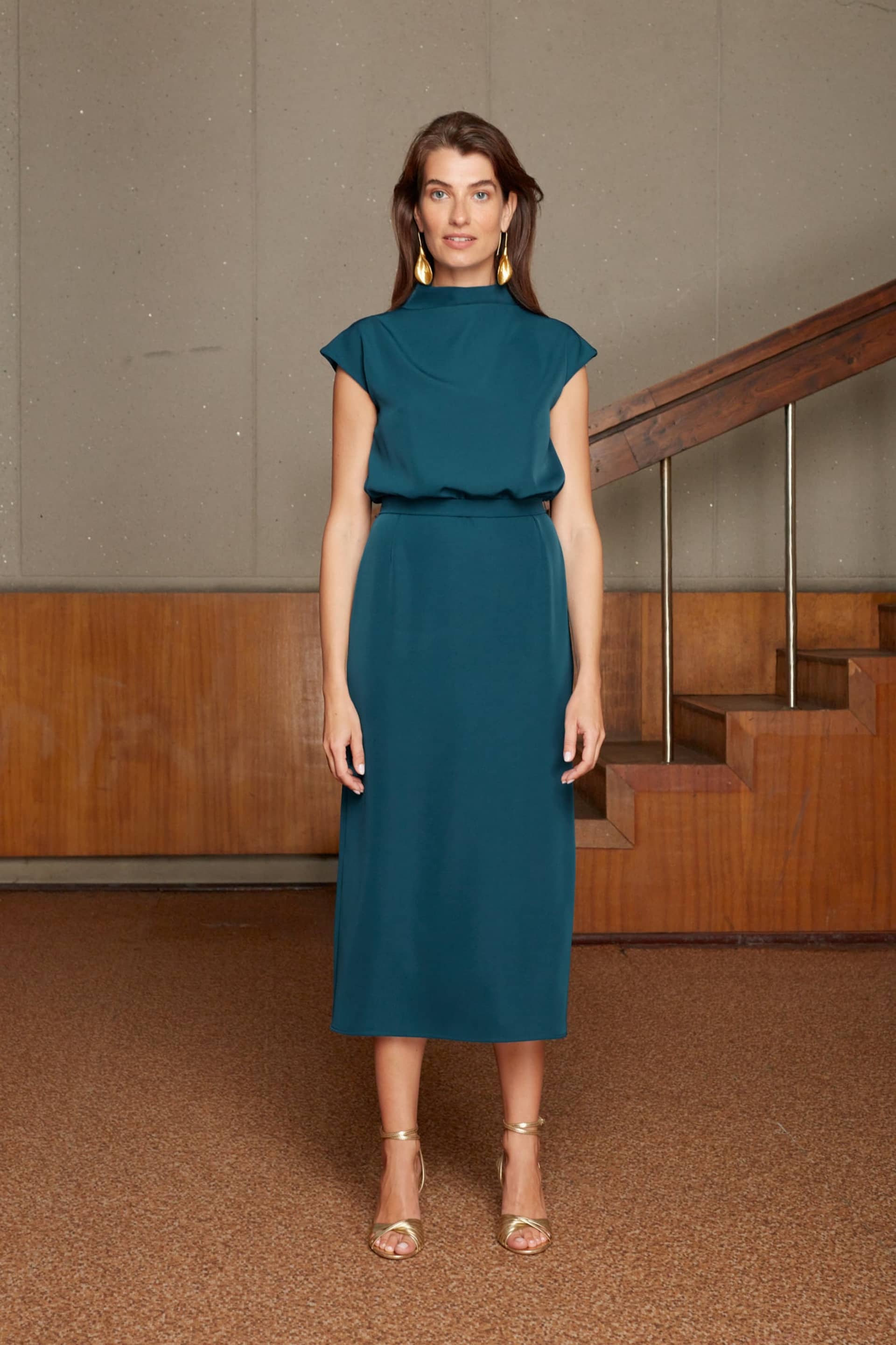 TESSA blue kimono sleeves midi dress made by UNDRESS