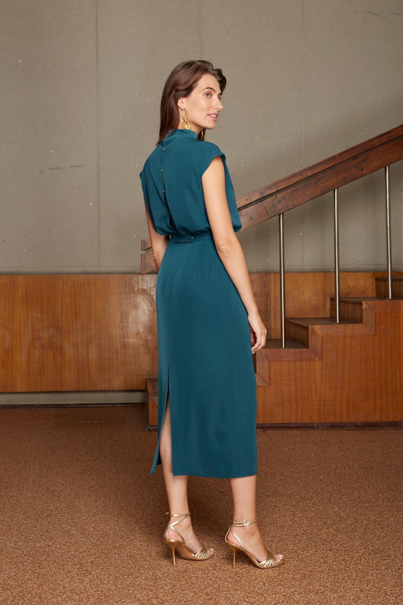 TESSA blue kimono sleeves midi dress made by UNDRESS