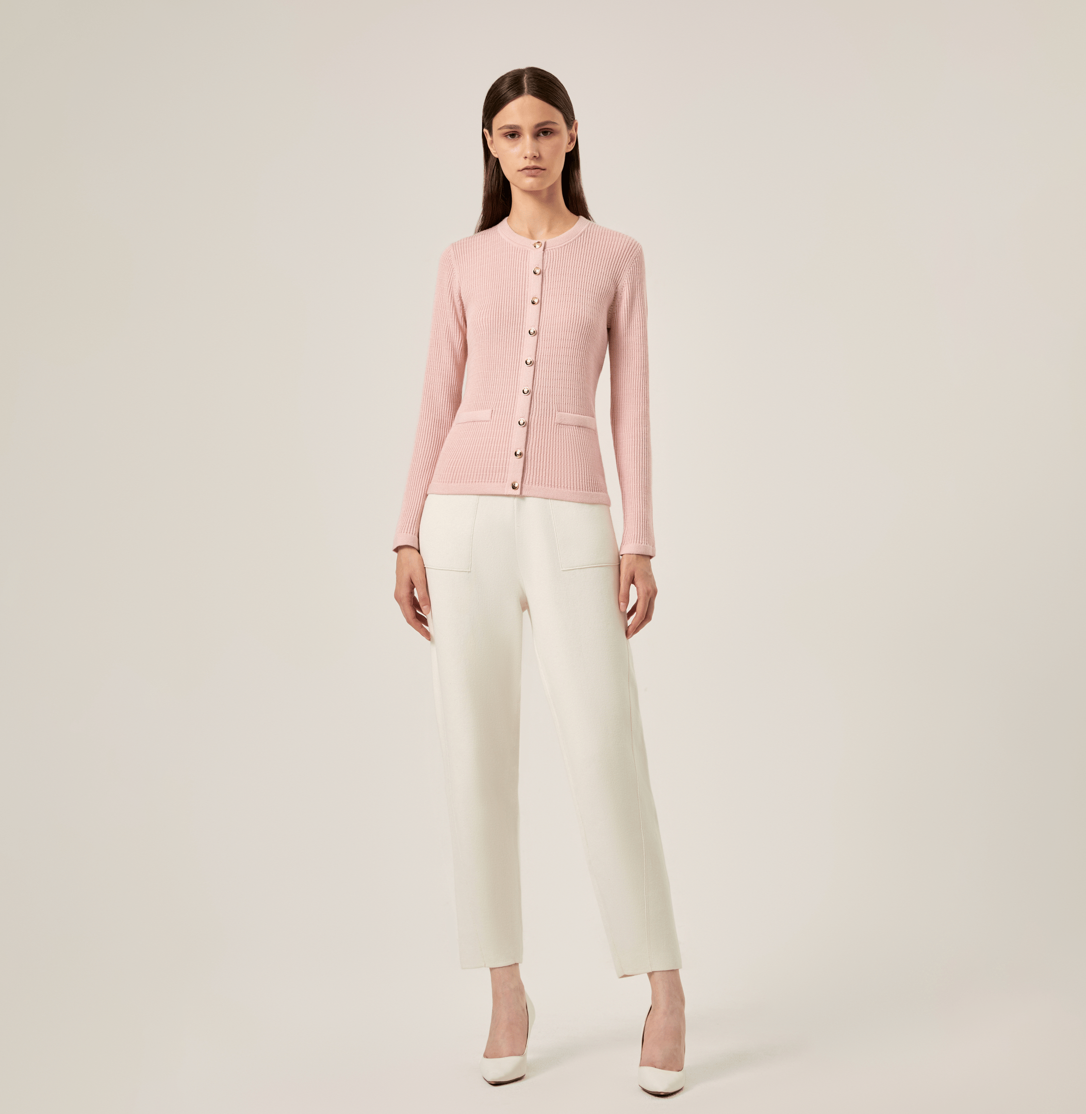 SILK CASHMERE CABLE-KNIT CARDIGAN in Pink made by CRUSH Collection