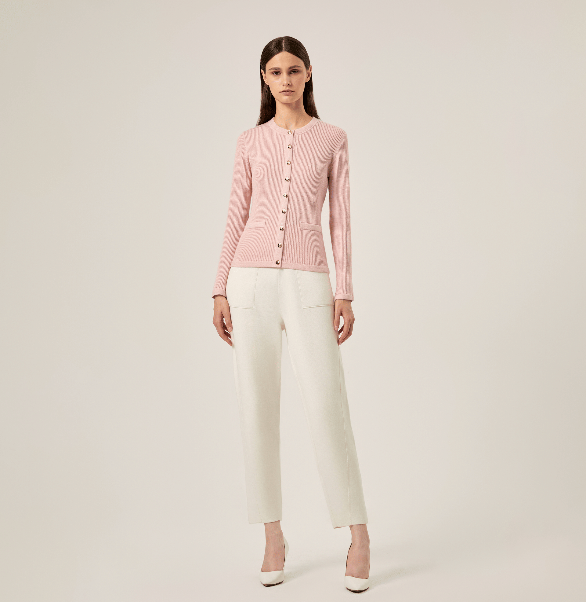 SILK CASHMERE CABLE-KNIT CARDIGAN in Pink made by CRUSH Collection