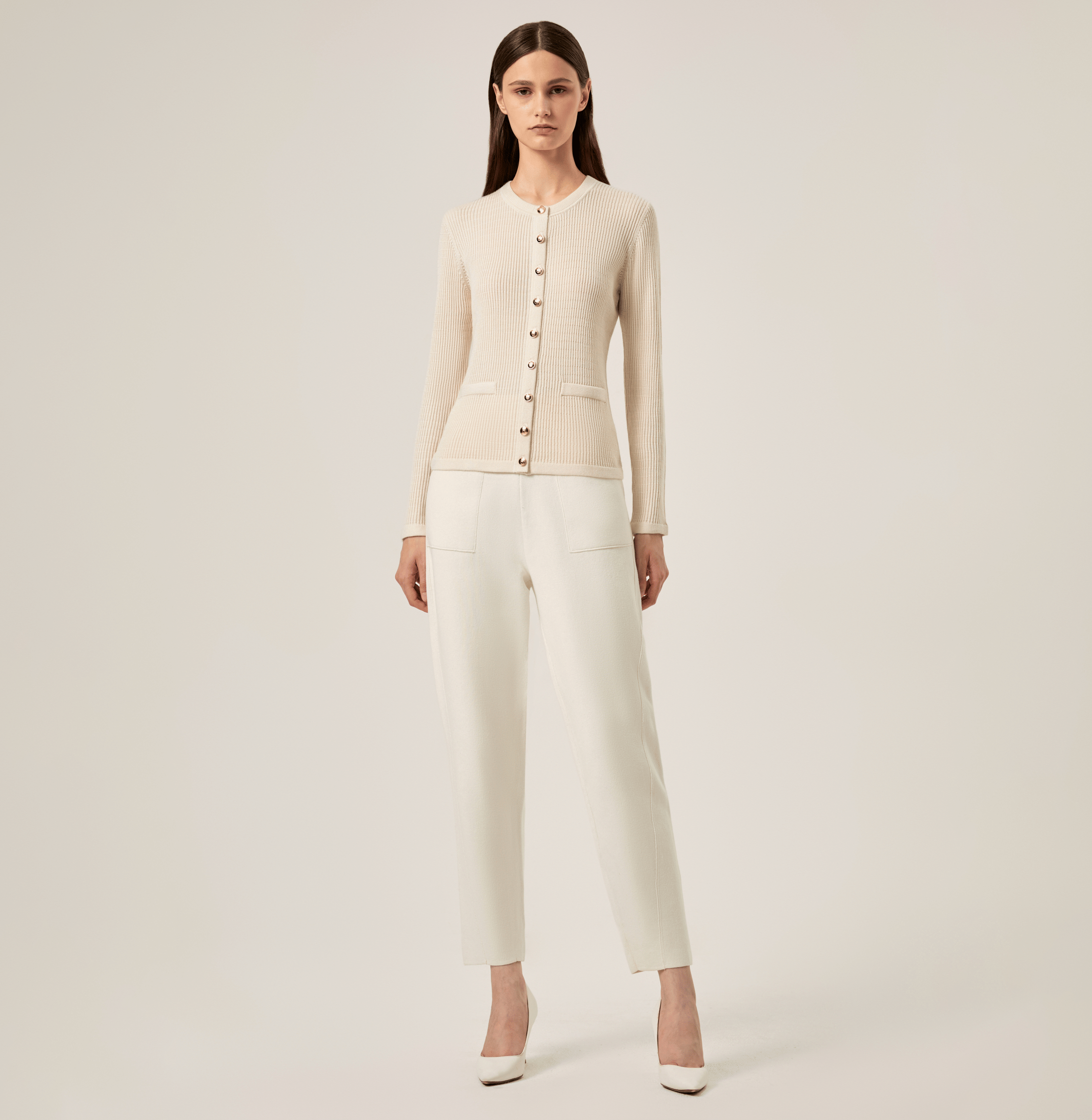 SILK CASHMERE CABLE-KNIT CARDIGAN in White made by CRUSH Collection