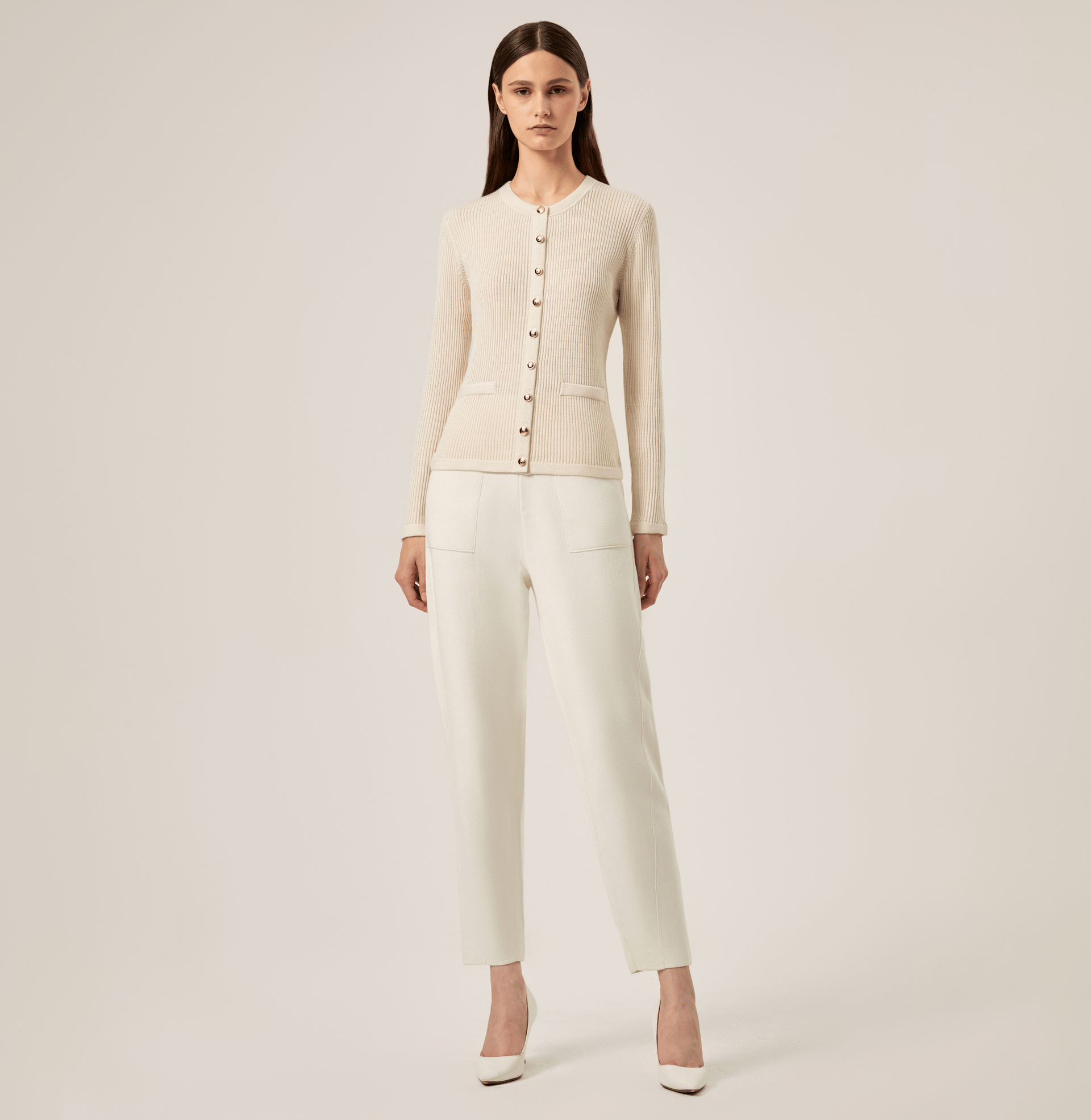 SILK CASHMERE CABLE-KNIT CARDIGAN in White made by CRUSH Collection