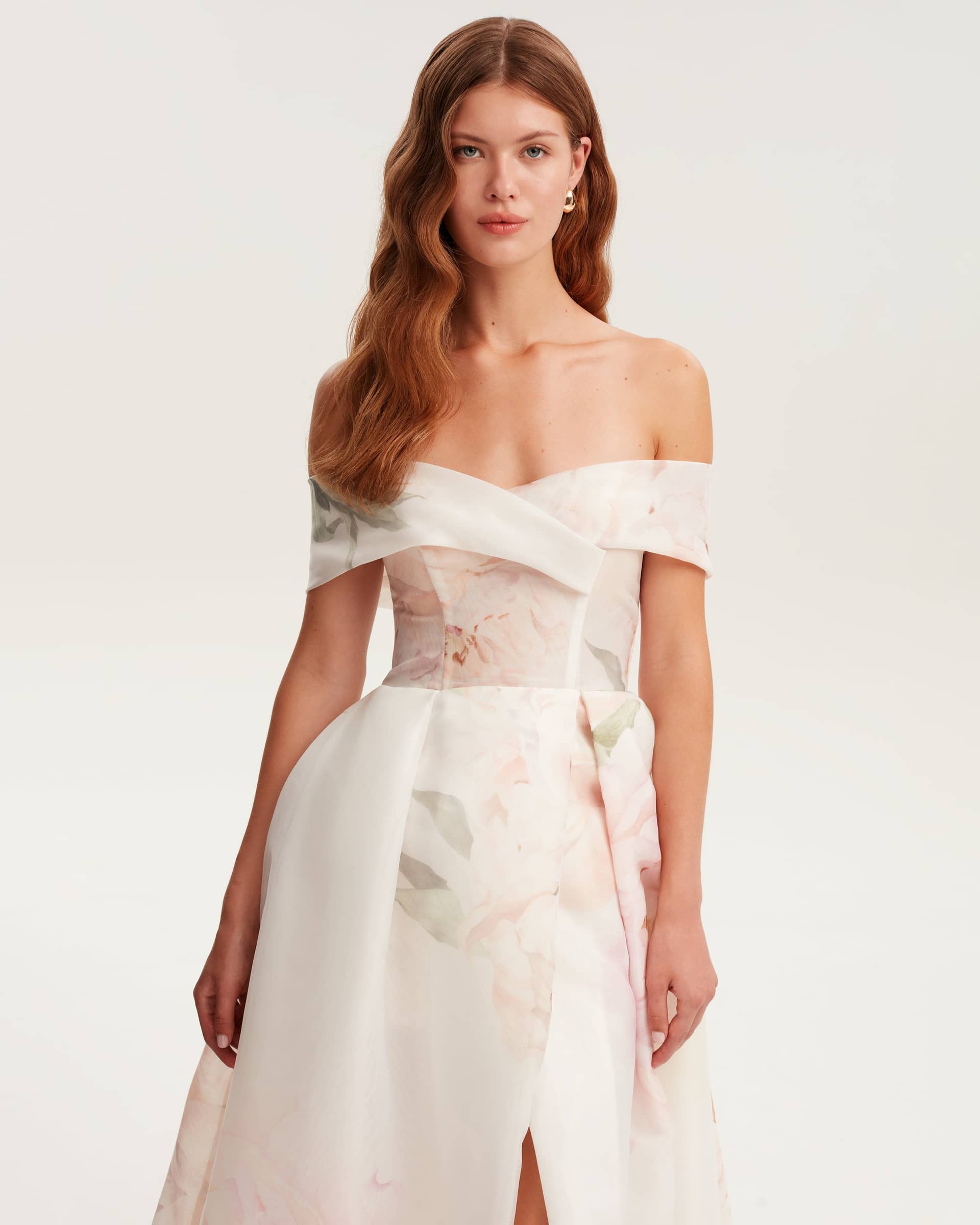 Gorgeous pink peony off-the-shoulder maxi dress, Garden of Eden made by Milla