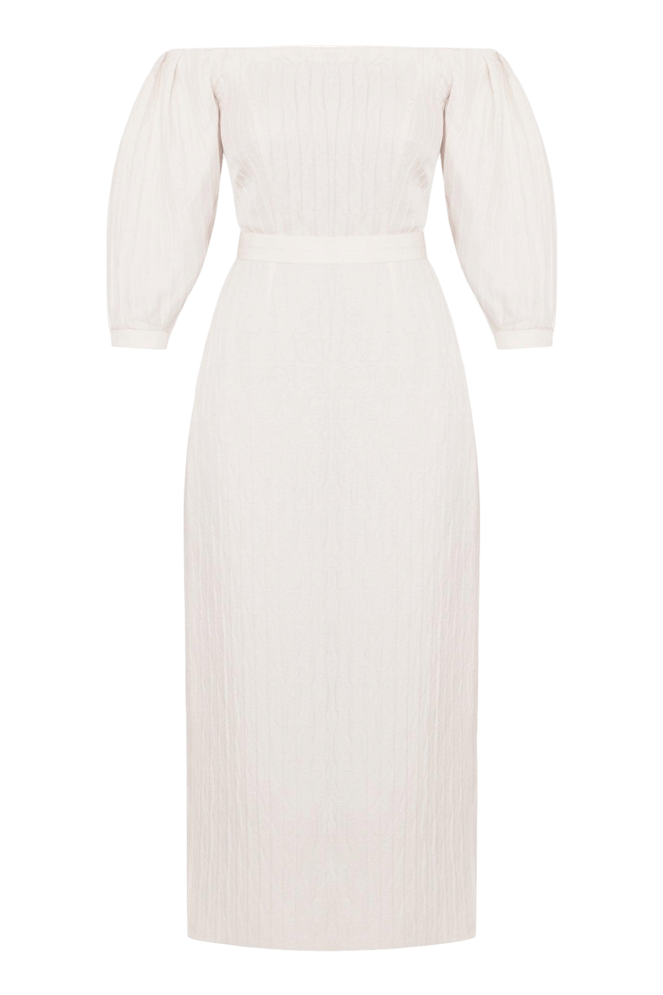 LIVA white textured silk open shoulder midi dress made by UNDRESS