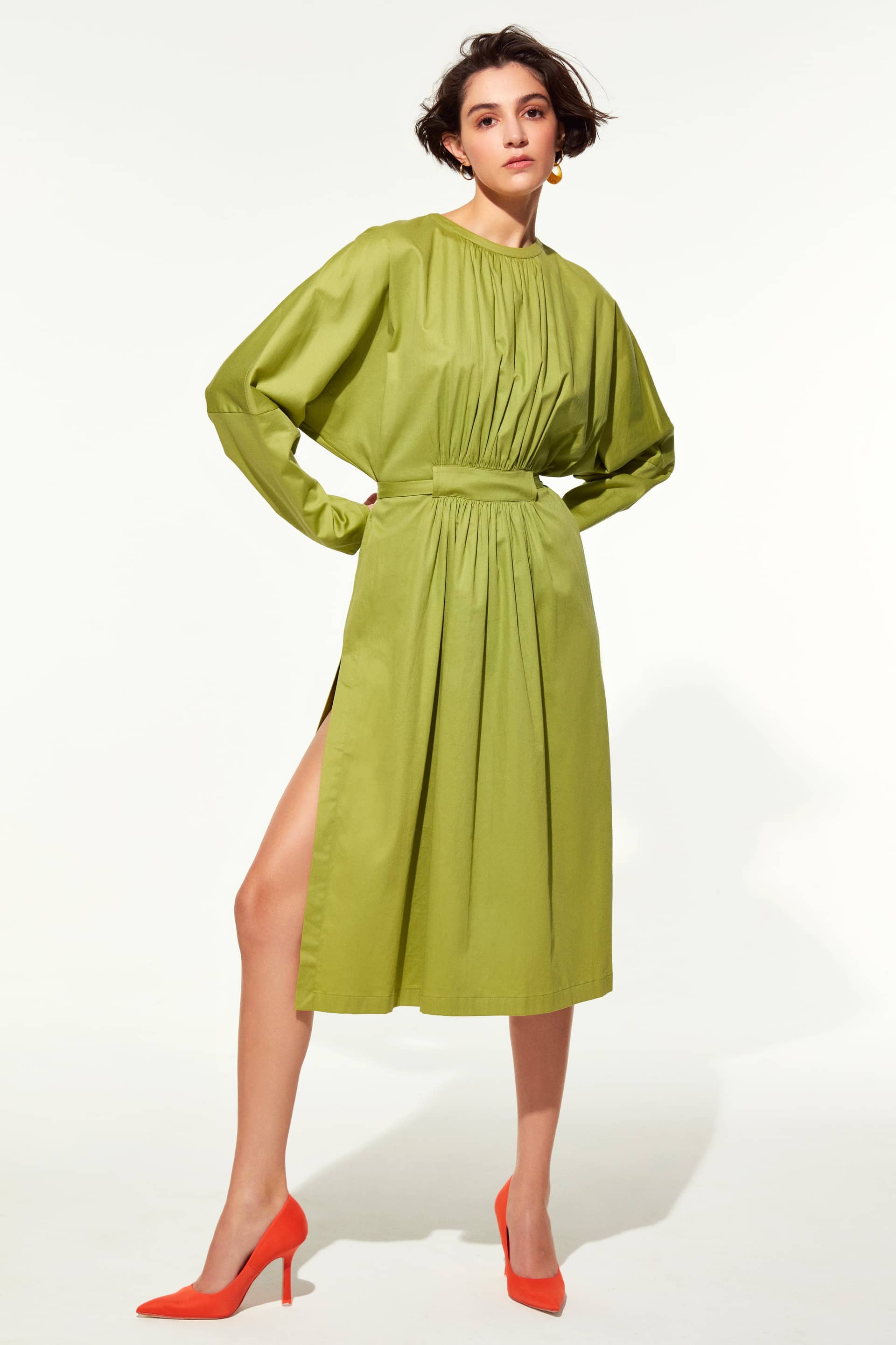 Martha Open Back Cotton Dress in Green made by Nazli Ceren