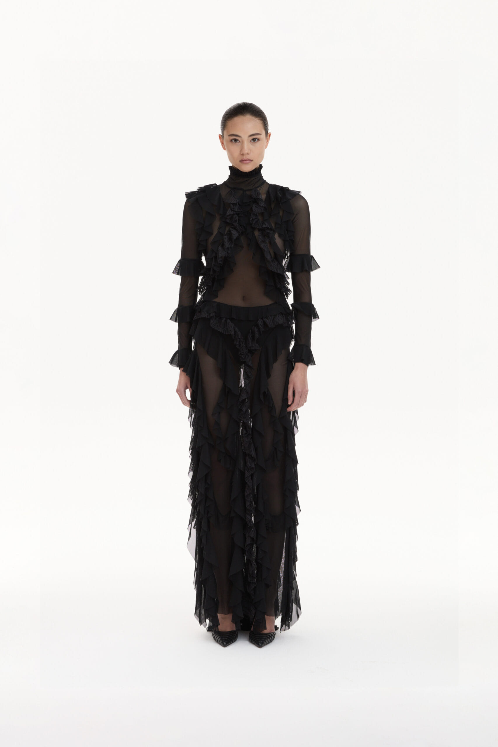 Long Sheer Dress Black made by YAVORSKA