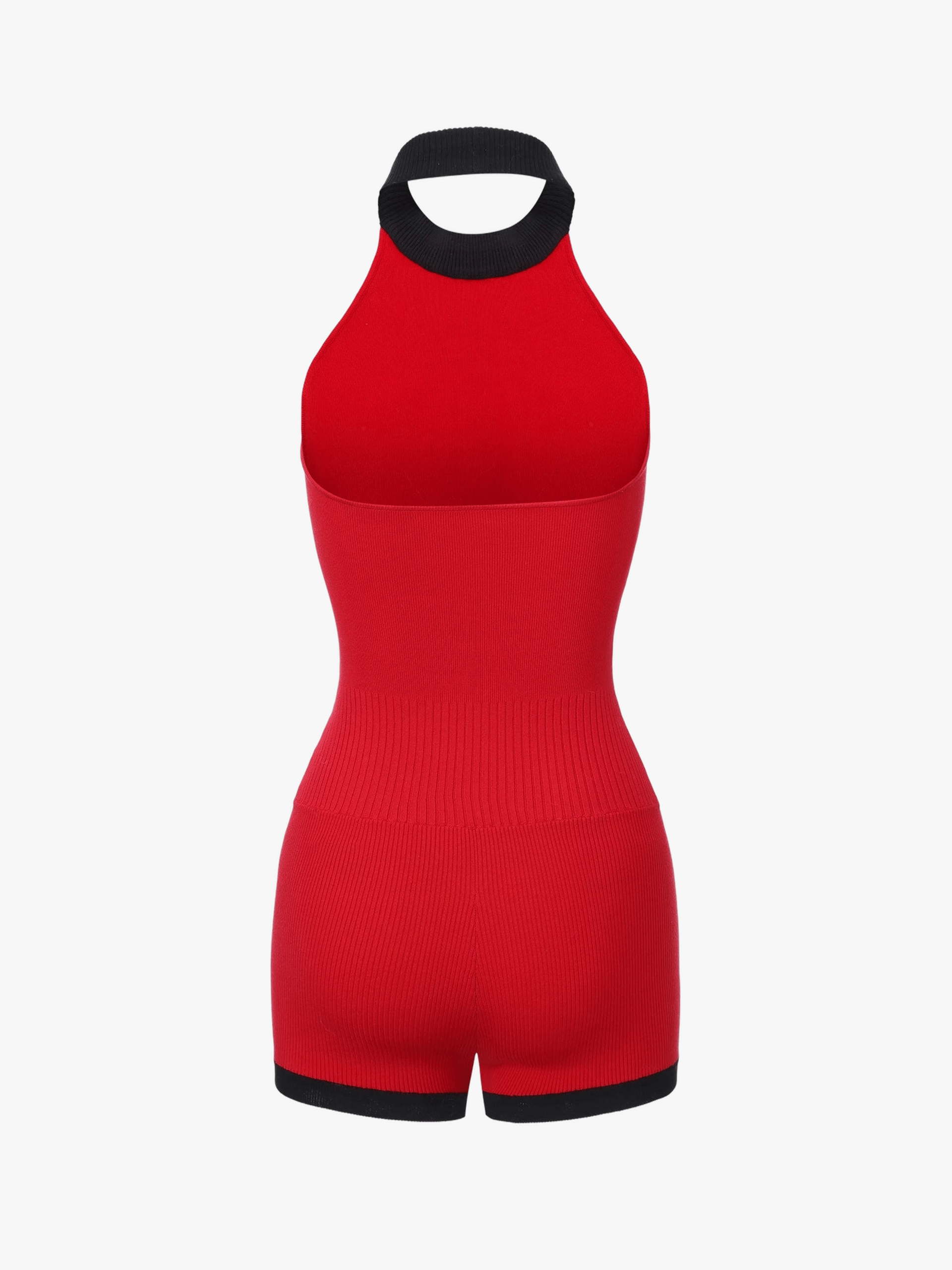 Ava Contrast Halter Knit Red Romper made by Nana Jacqueline