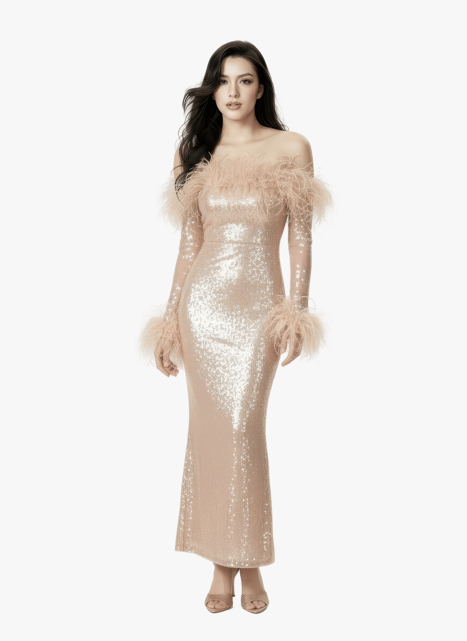 Neva Sequin Maxi Dress (Nude) made by Nana Jacqueline
