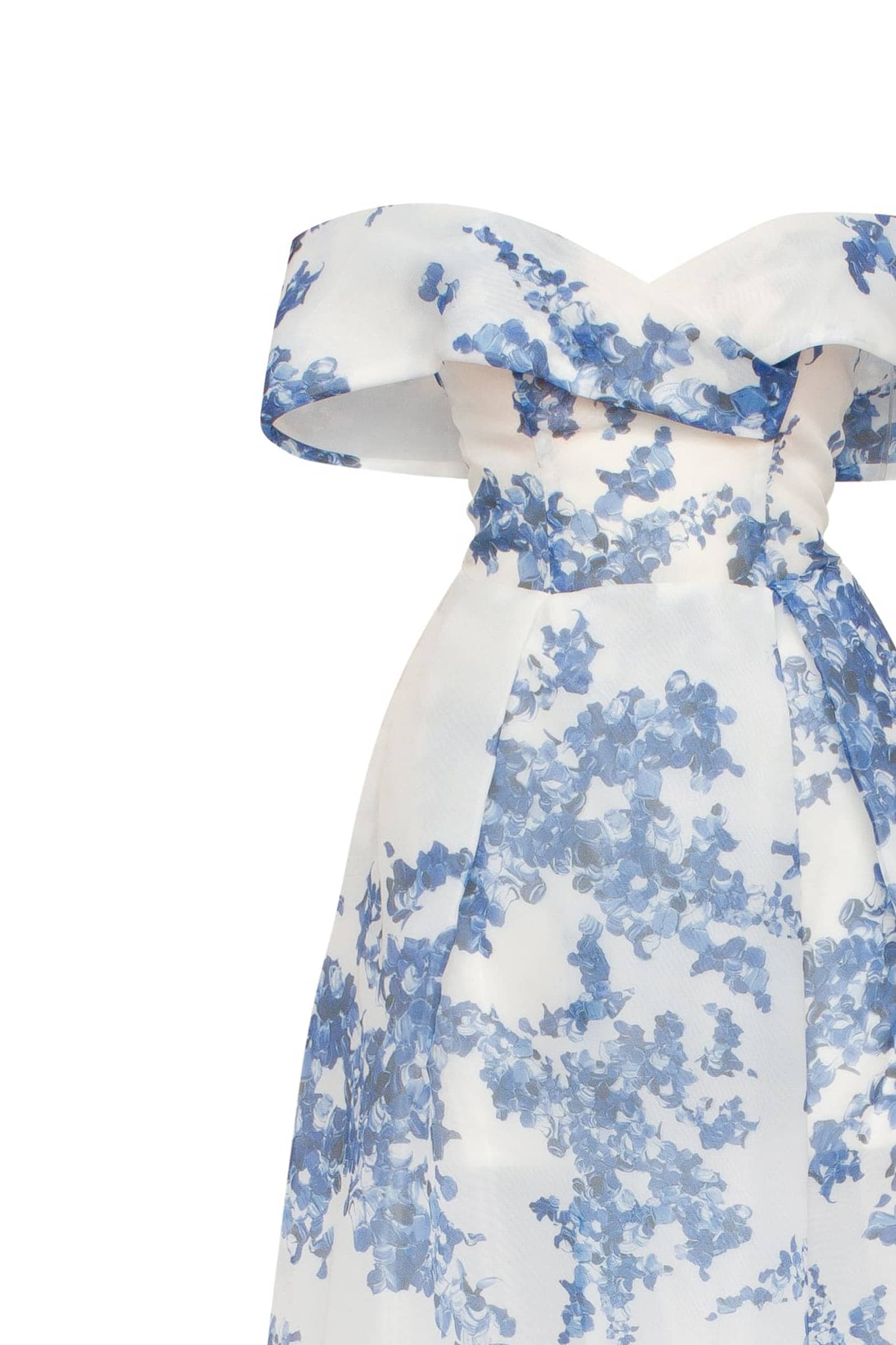 Catchy off-the-shoulder blue hydrangea maxi dress, Garden of Eden made by Milla