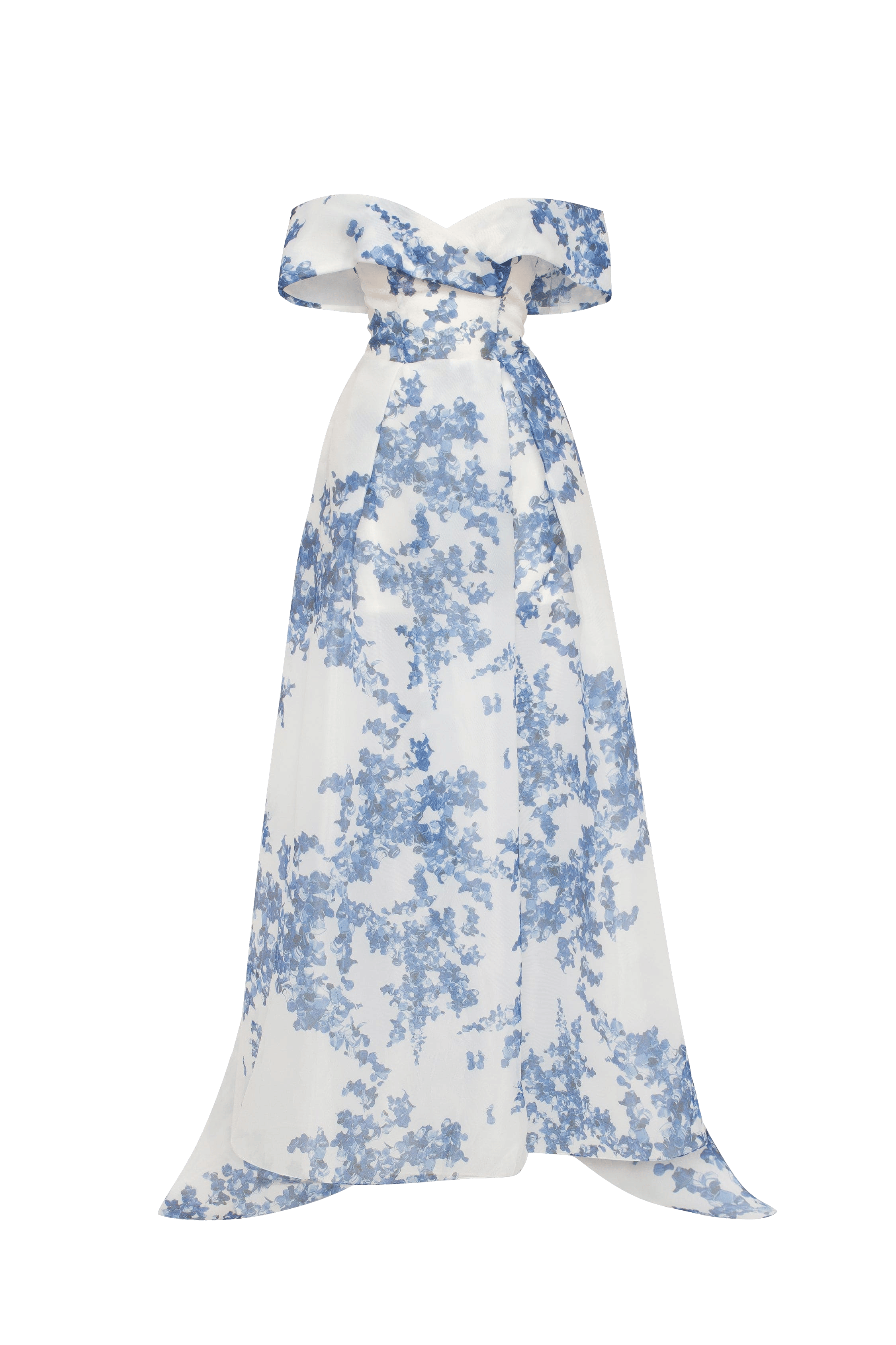 Catchy off-the-shoulder blue hydrangea maxi dress, Garden of Eden made by Milla