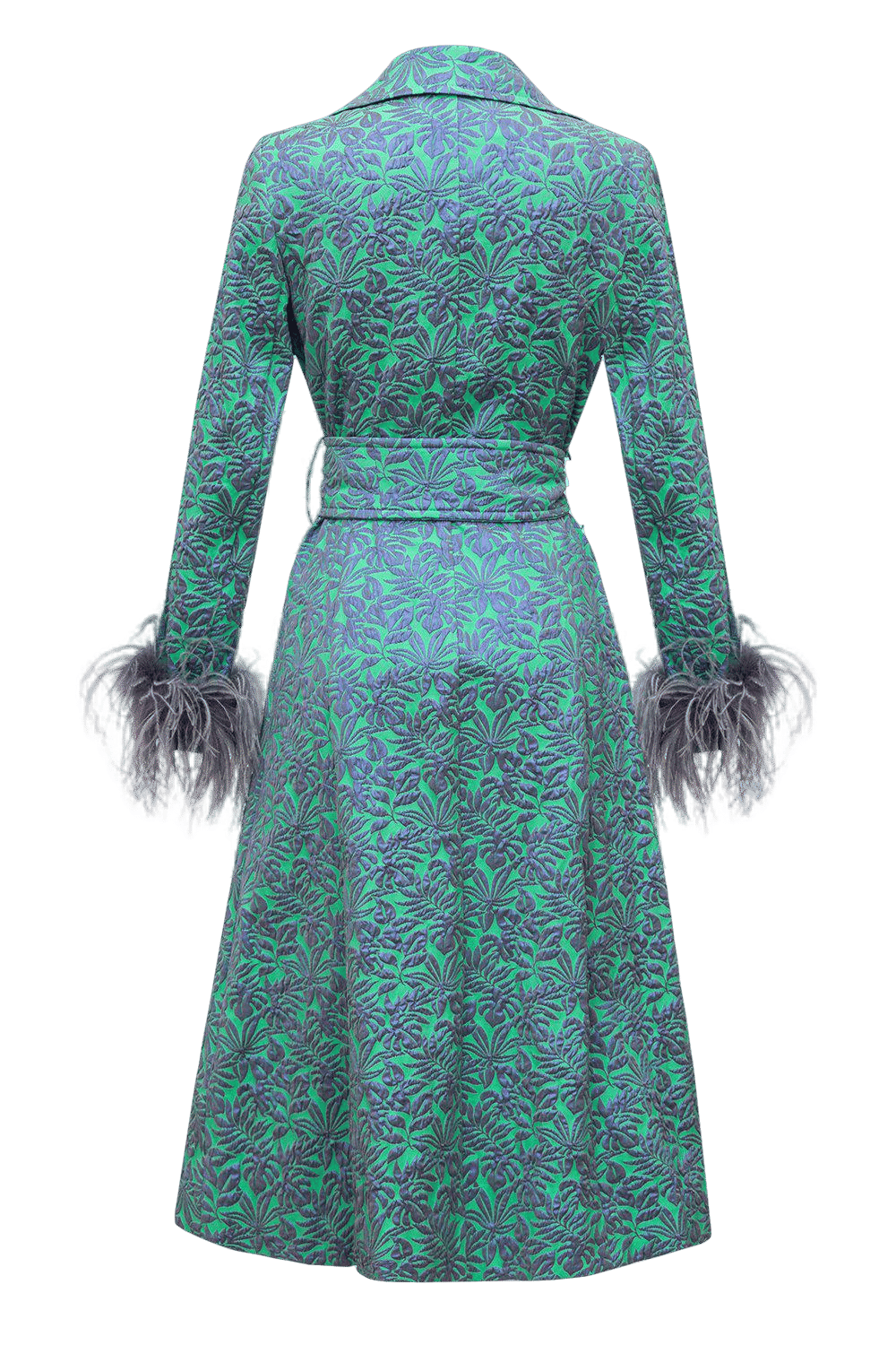 Green Jacqueline Coat №22 With Detachable Feathers Cuffs made by ANDREEVA