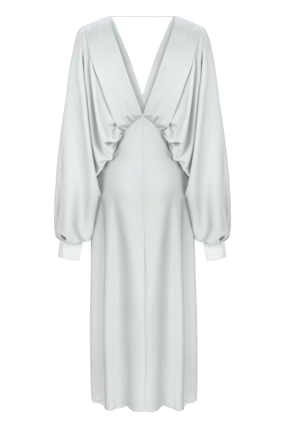 Mila V Neck Satin Dress in Silver made by Nazli Ceren