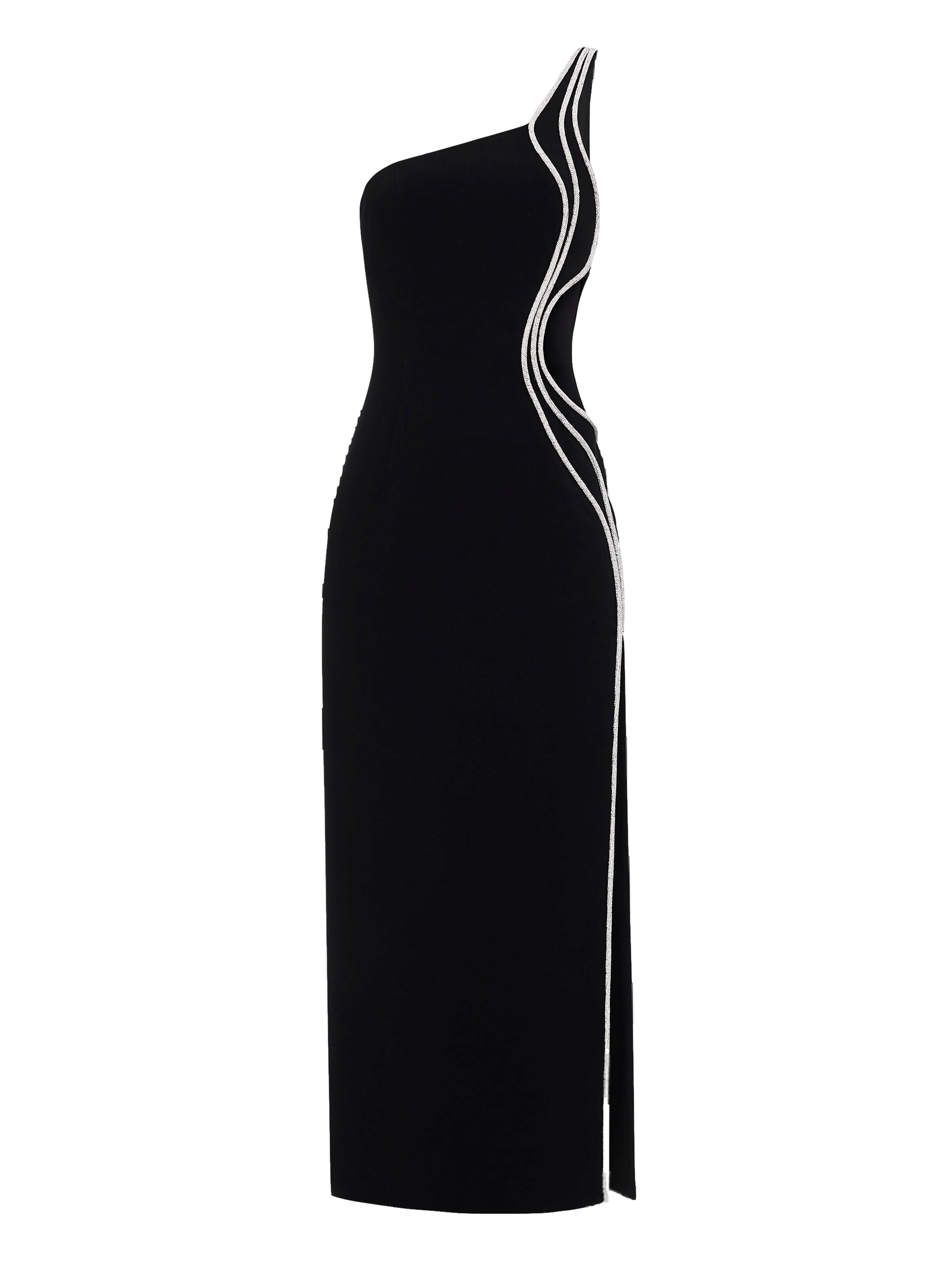 One-Shoulder Cutout Embellished Maxi Dress in Black made by NDS The Label