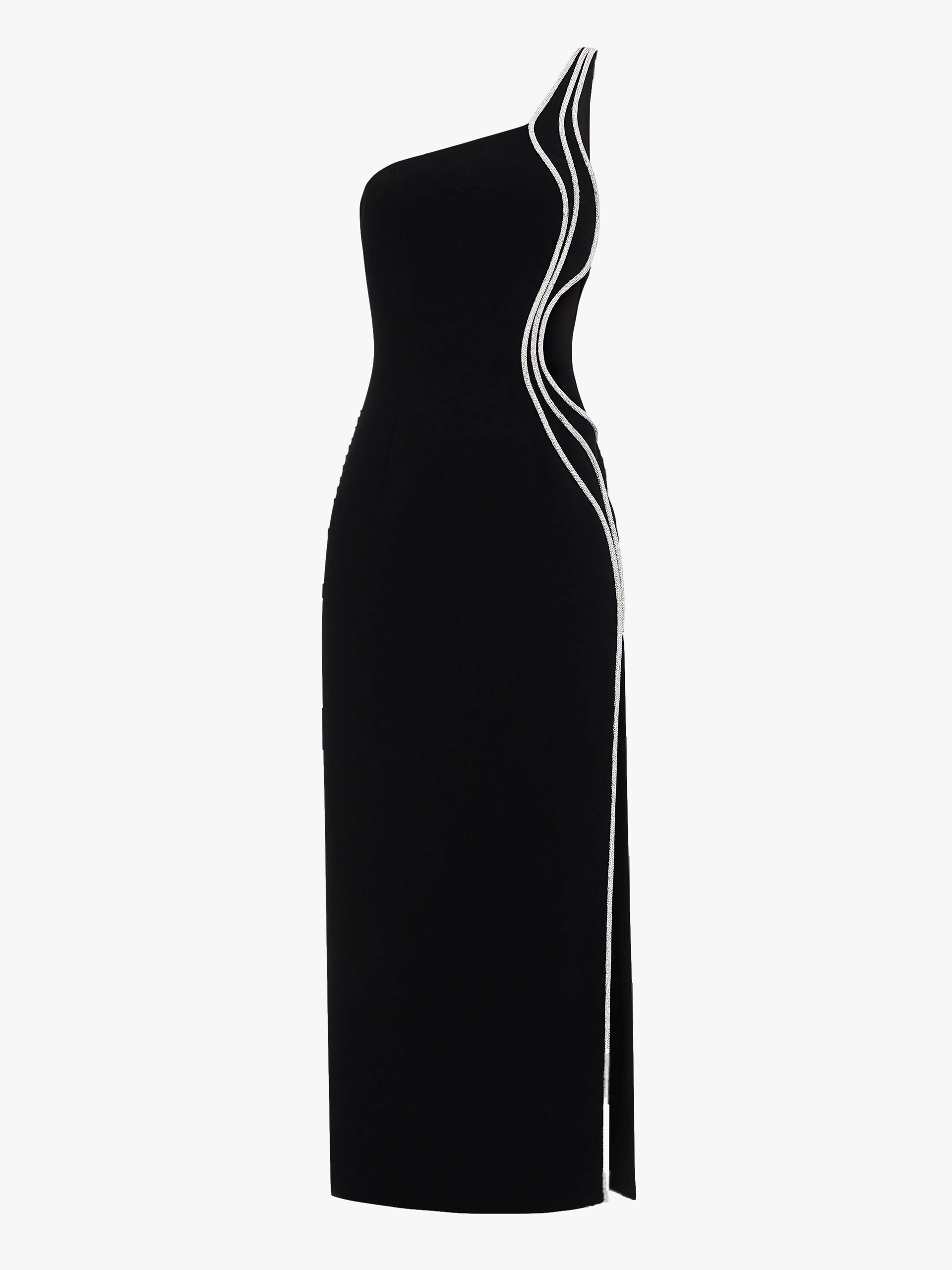 One-Shoulder Cutout Embellished Maxi Dress in Black made by NDS The Label