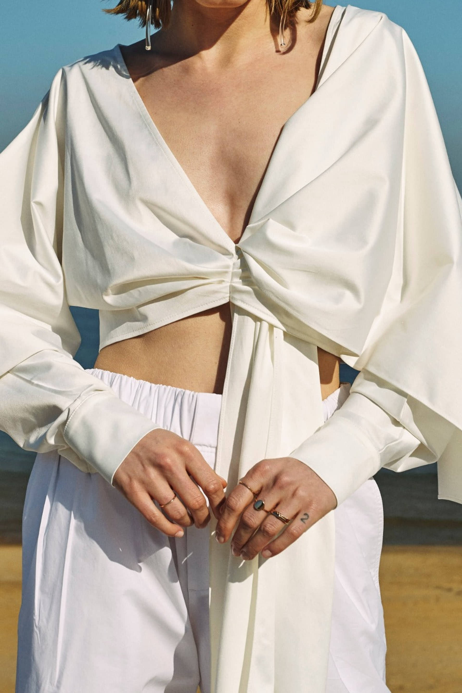 Angy Asymmetric Blouse in White in White made by Nazli Ceren