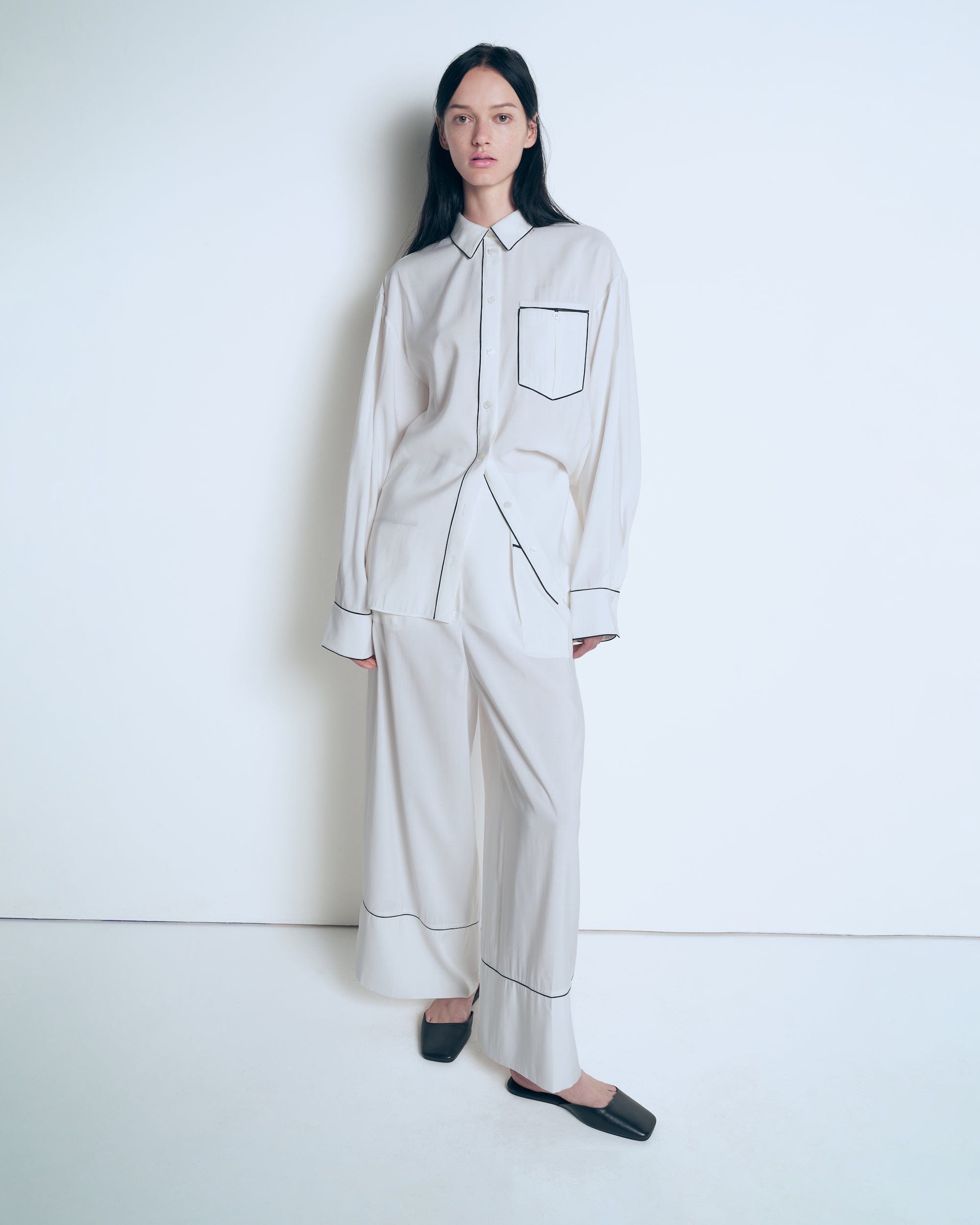 Pajama pants with black piping made by A.M.G