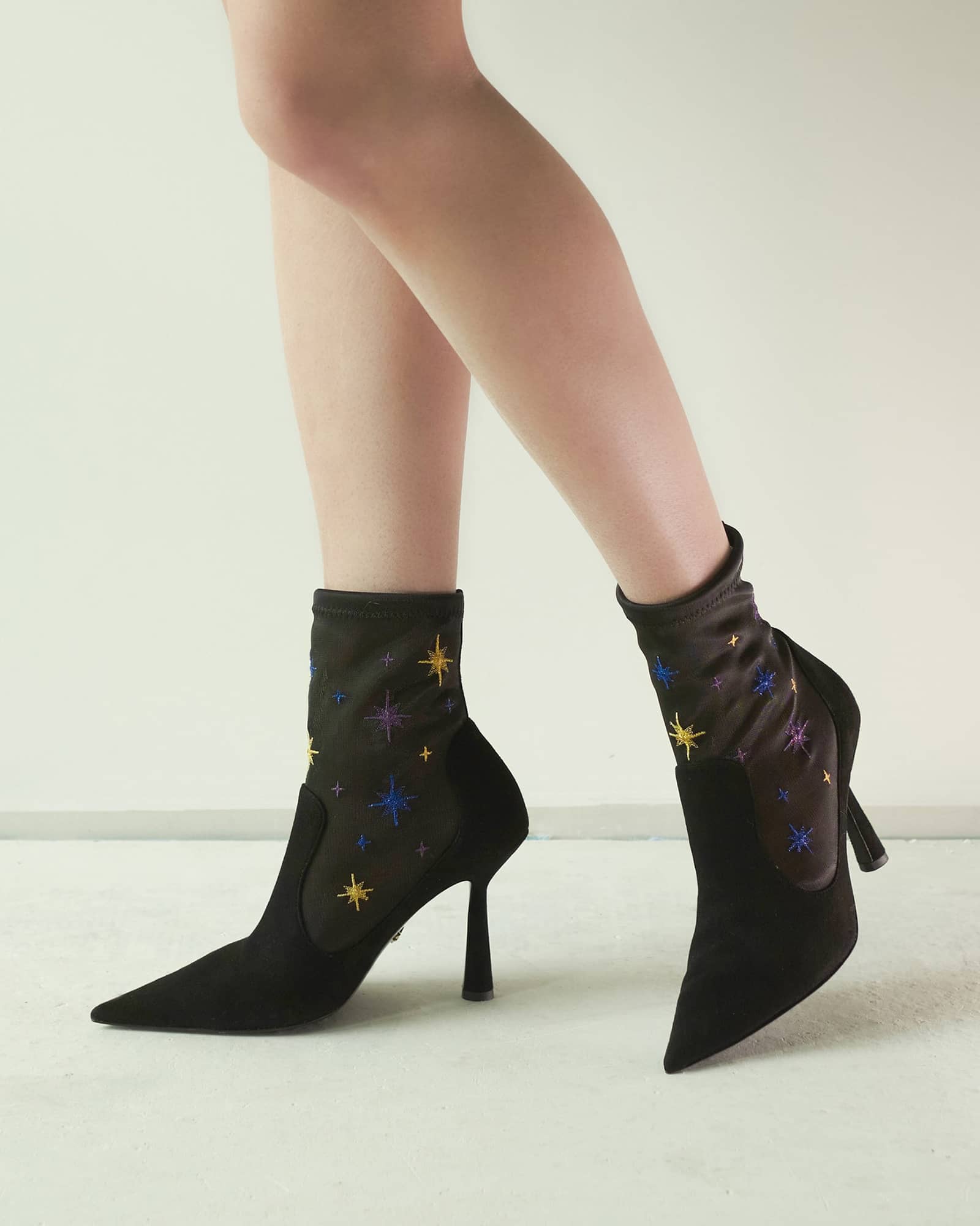 Anna Boot 95 Black Suede and Star Embroidery in Black made by ATANA